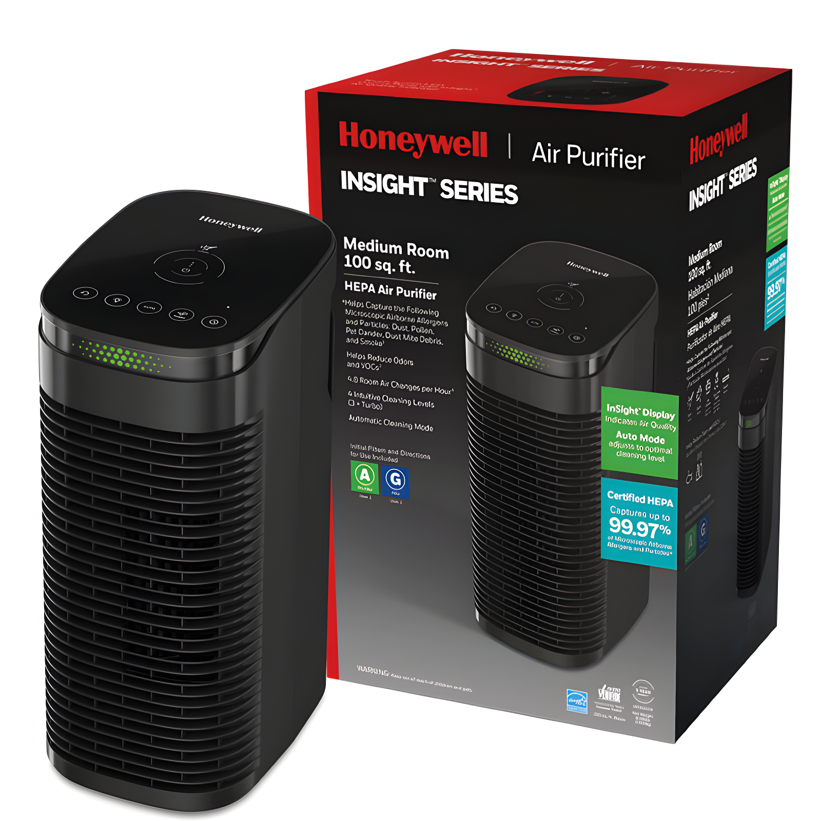 Portable Air Purifier For Medium Rooms (100 Sq Ft). Allergen Reducer For Wildfire/Smoke, Pollen, Pet Dander & Dust. Air Quality Indicator And Auto Mode