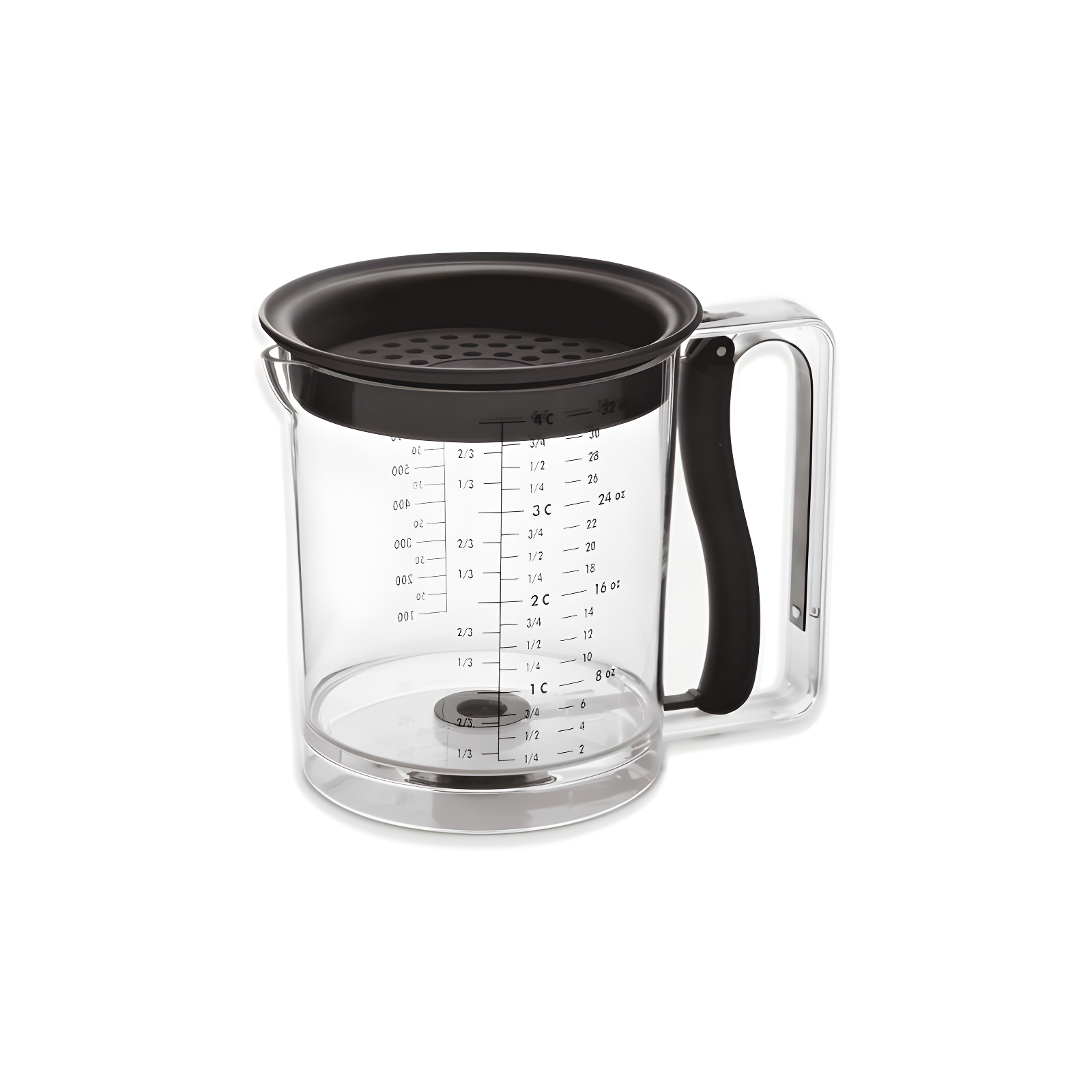 Amco 4 Cup Easy Release Fat And Gravy Separator With Deep Removable Lid & Quick Release Handle - Black