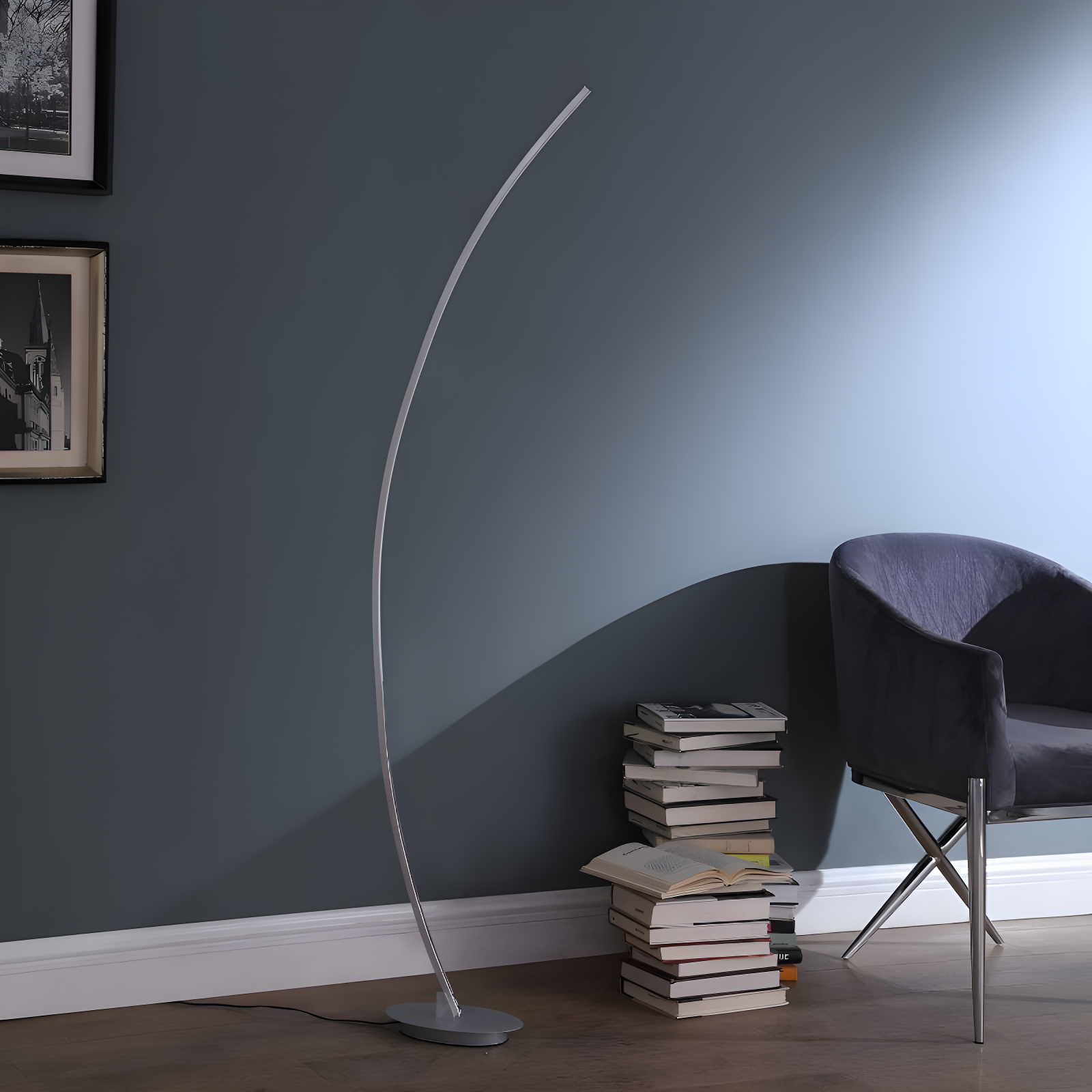 62.25" Modern Arc Metal Tube Floor Lamp (Includes LED Light Bulb) Silver - Ore International
