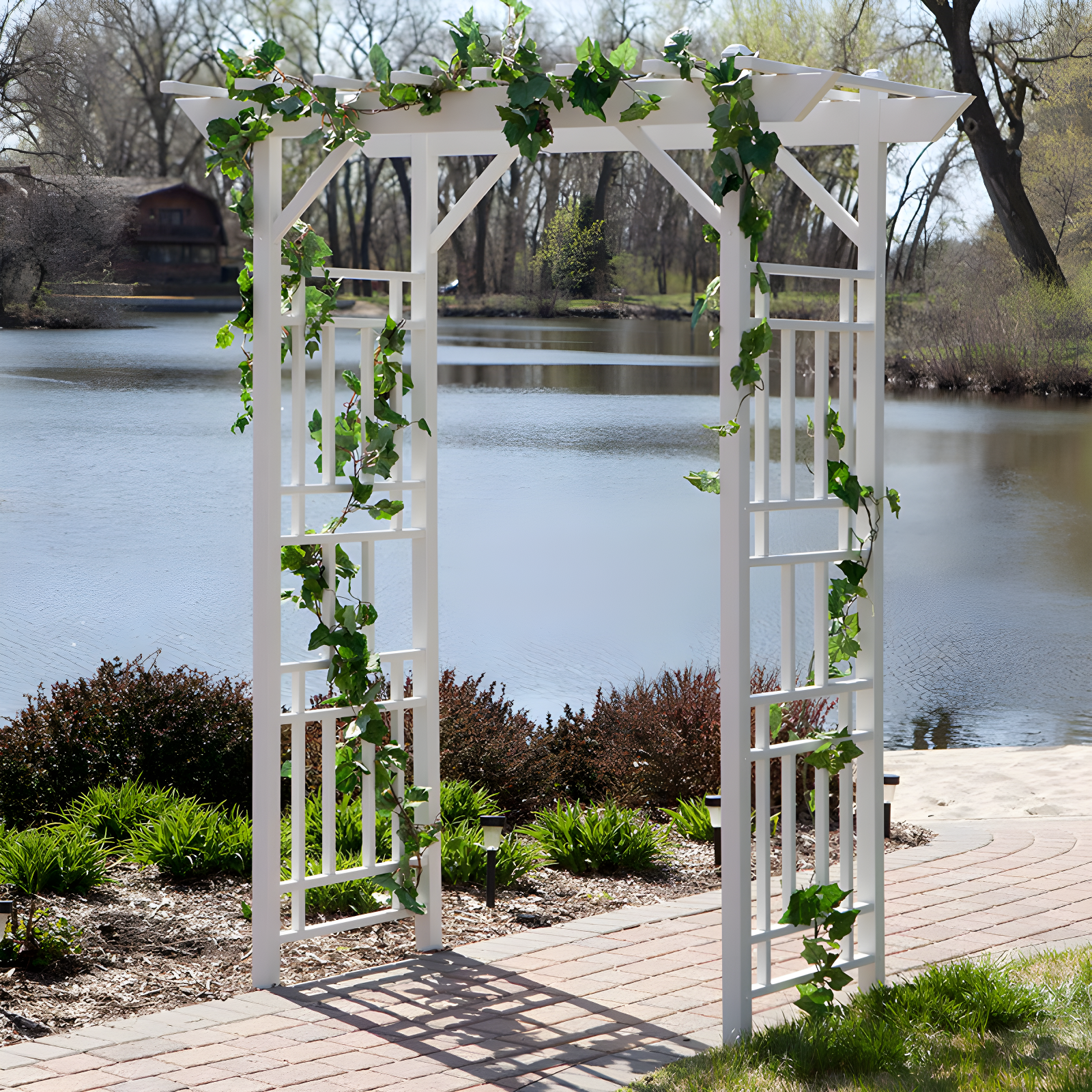 Dura-Trel Inc Dura-Trel Wellington Arbor 72" x 85" Outdoor Garden Arch Lattice Trellis, White