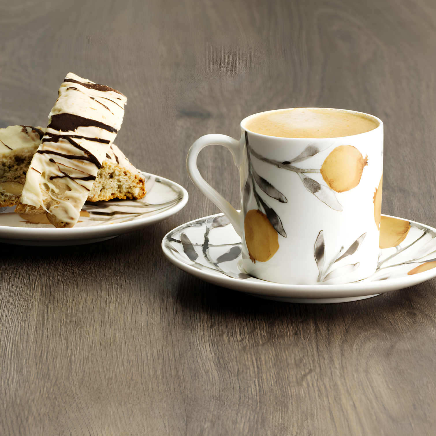 Elegant Pomegranate Inspired Demitasse Cup and Saucer Set