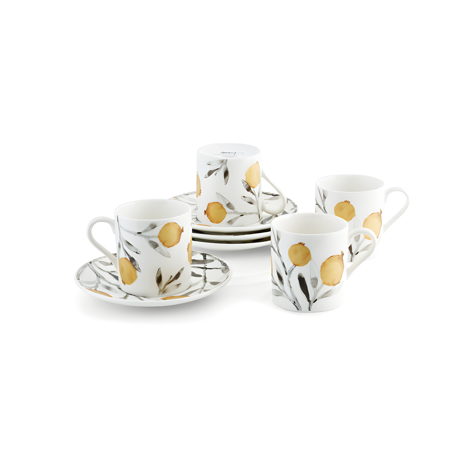 Elegant Pomegranate Inspired Demitasse Cup and Saucer Set