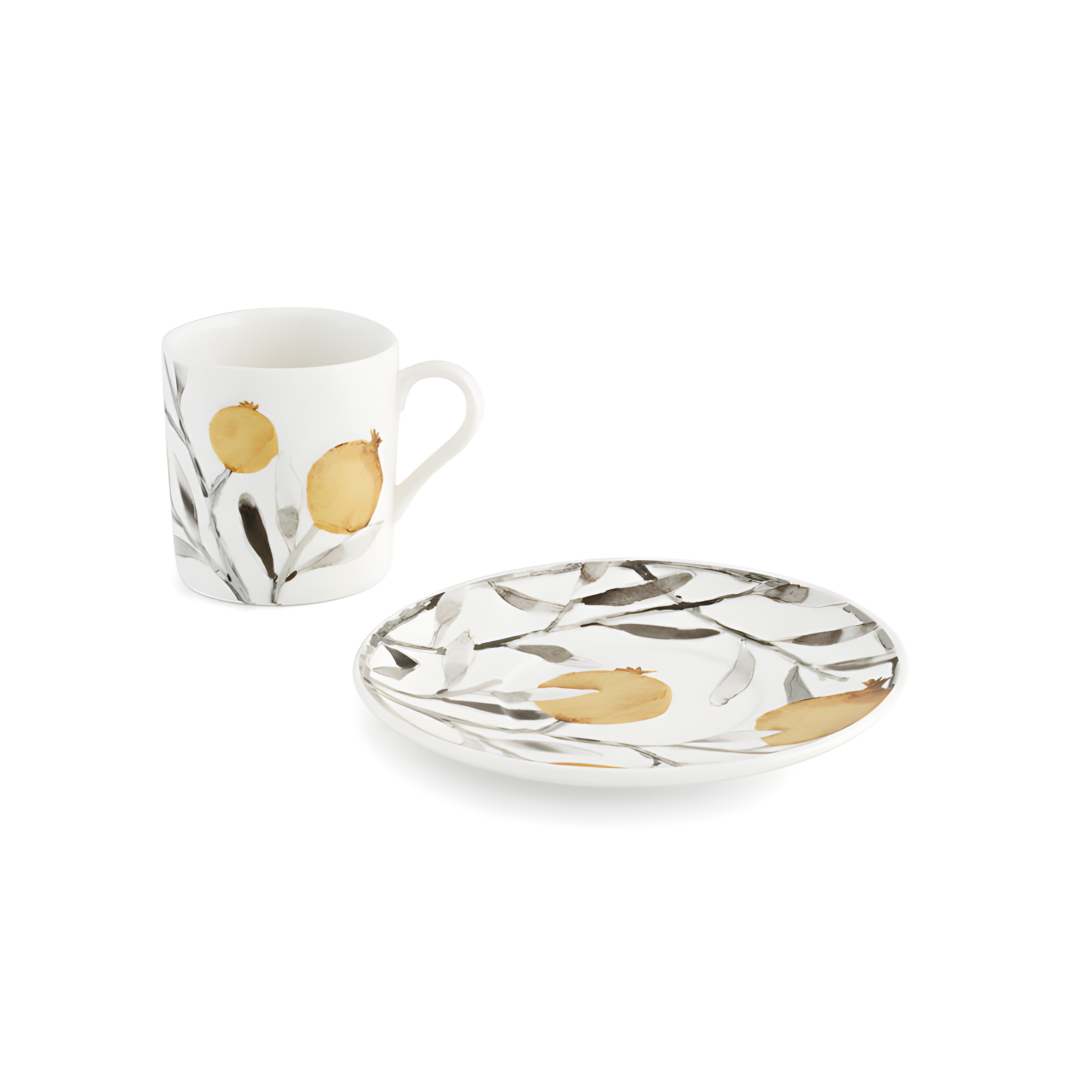 Elegant Pomegranate Inspired Demitasse Cup and Saucer Set