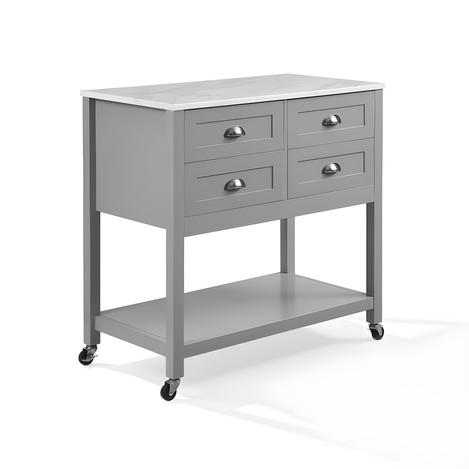 Connell Kitchen Island Cart Gray/White Marble - Crosley: Mobile Storage, 4 Drawers, Open Shelf, Locking Wheels