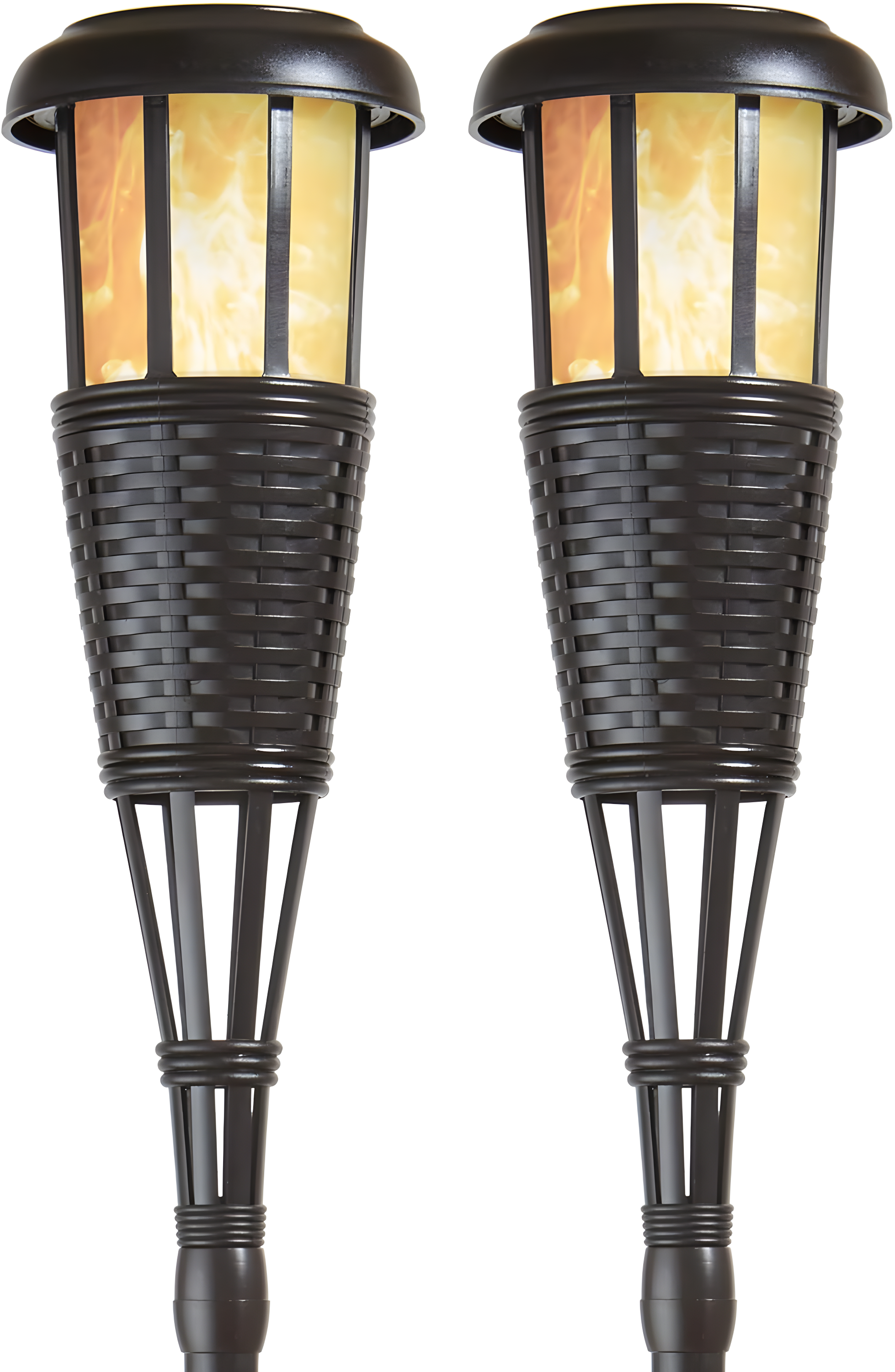 Solar Flickering LED Island Torches, Dusk-to-Dawn Dancing Flame Outdoor Landscape Lighting, Black, 2-Pack