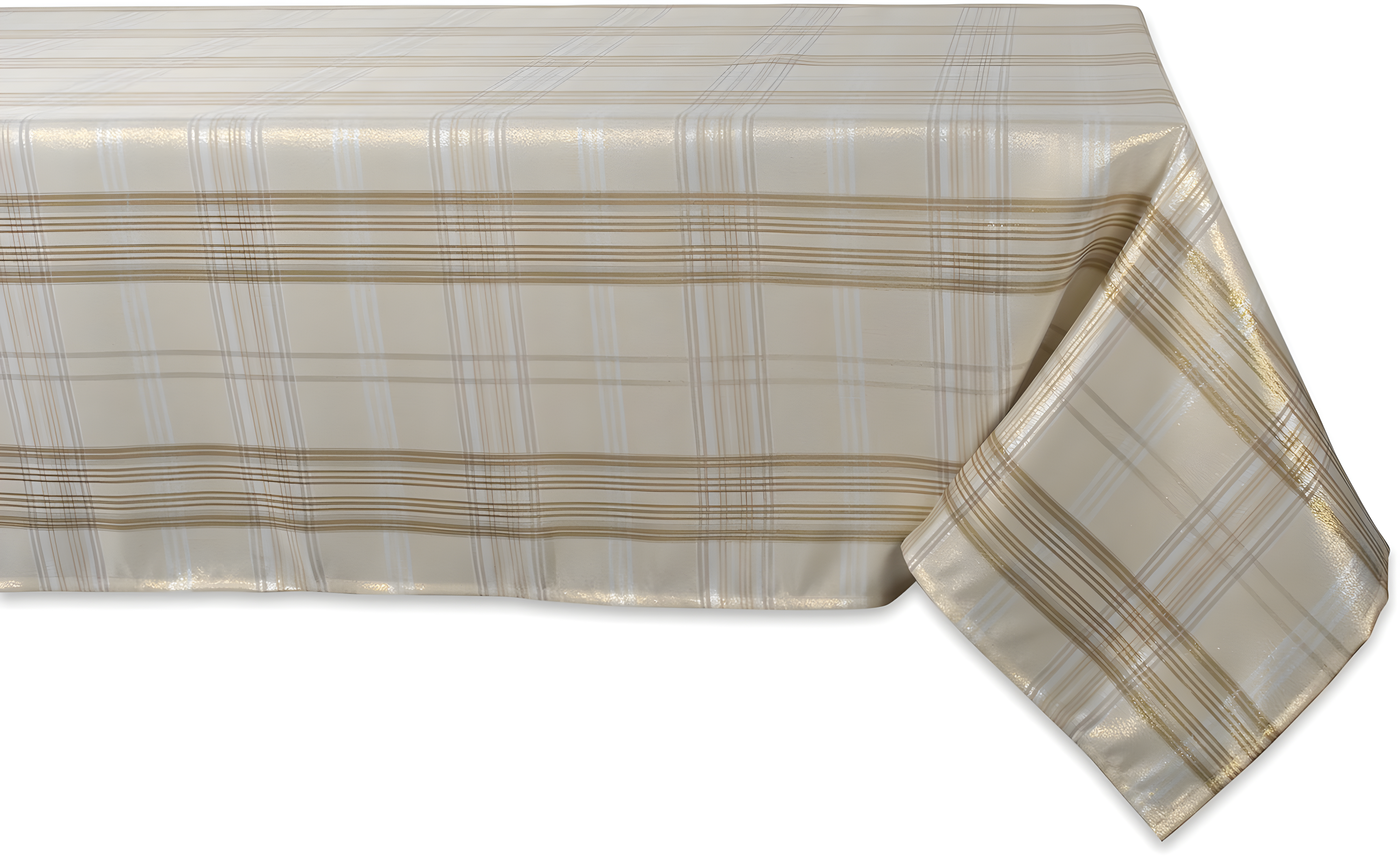 DII 60x104" Modern Polyester Fabric Metallic Plaid Tablecloth in Cream