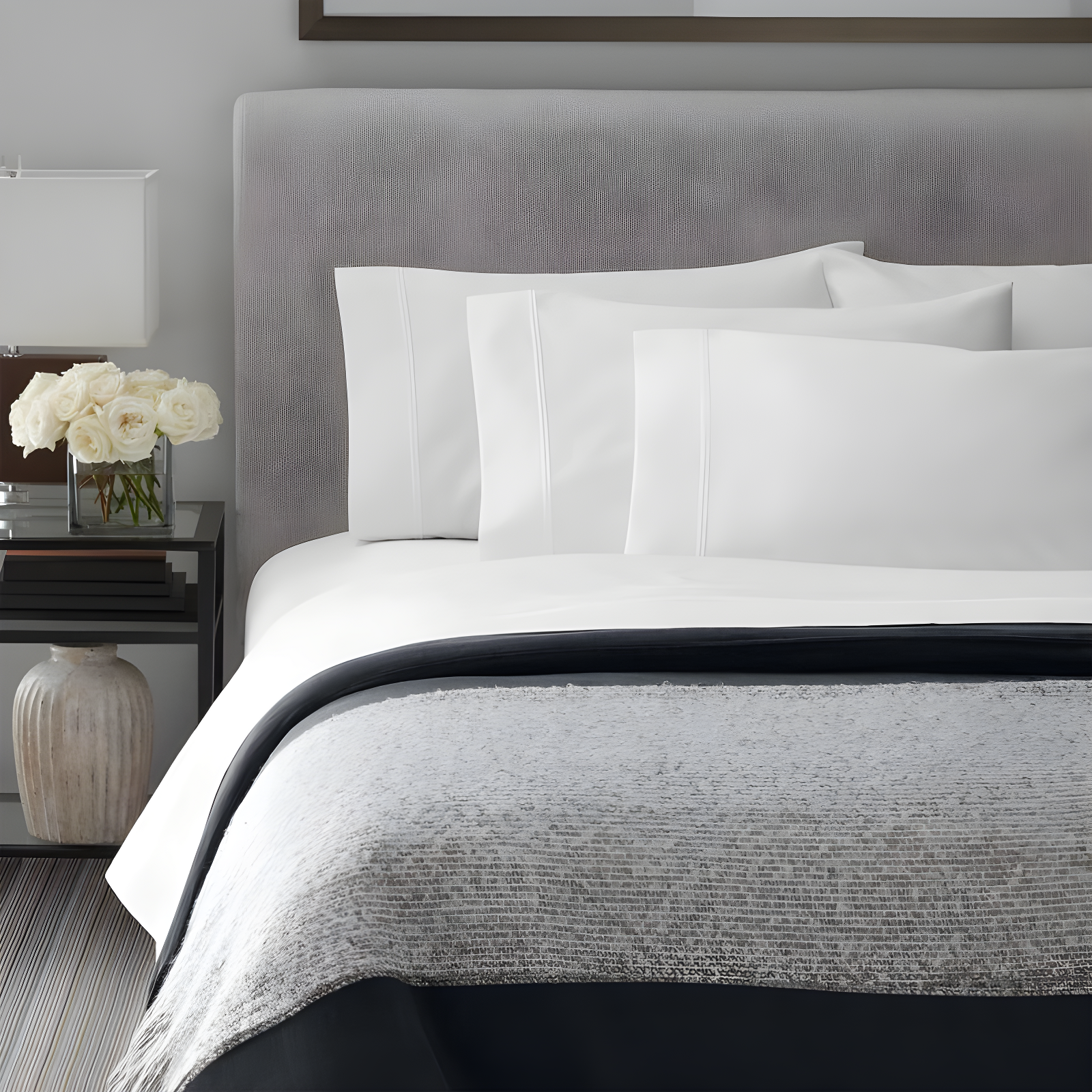 Full 1000 Thread Count Cotton Solid Sheet Set White - Aireolux