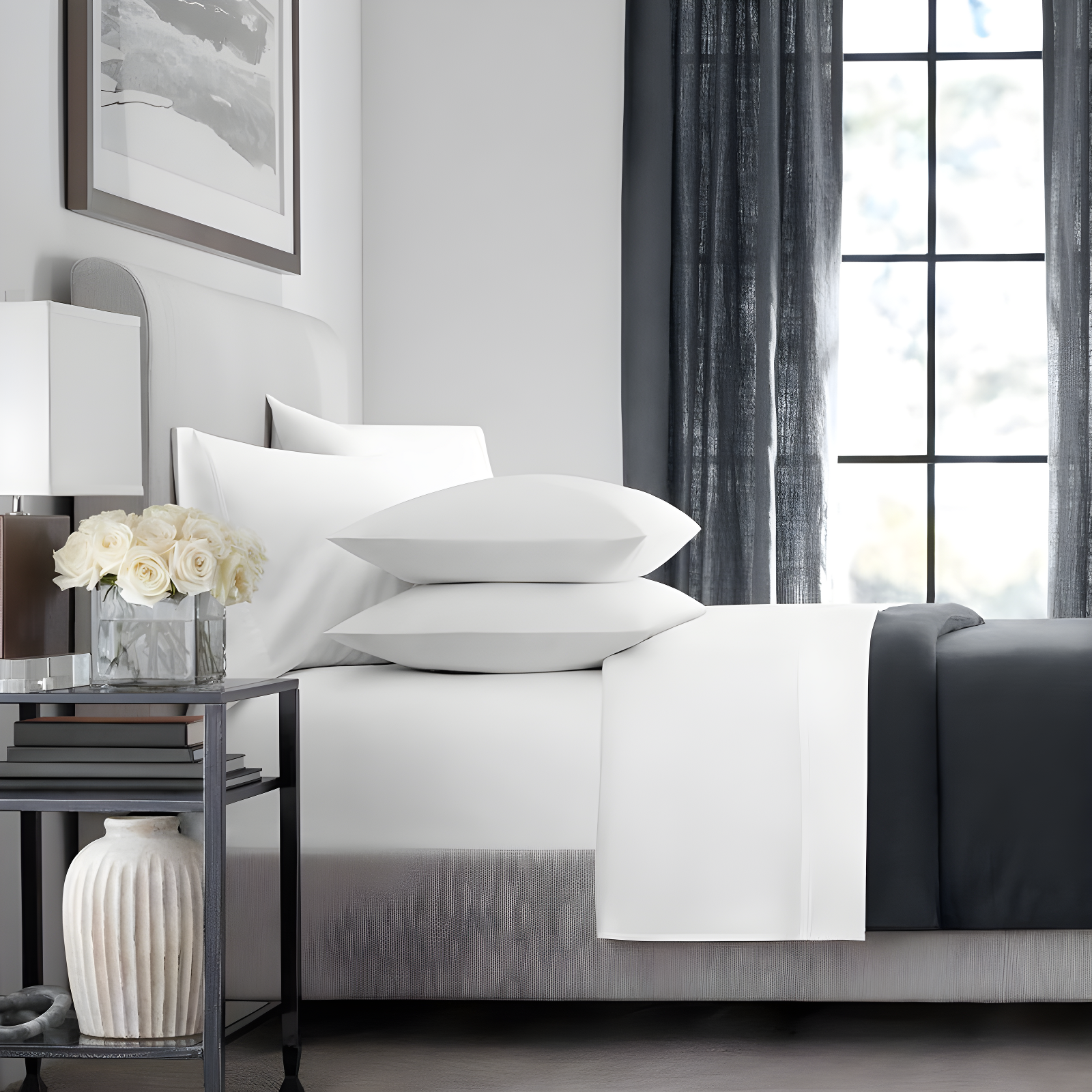 Full 1000 Thread Count Cotton Solid Sheet Set White - Aireolux