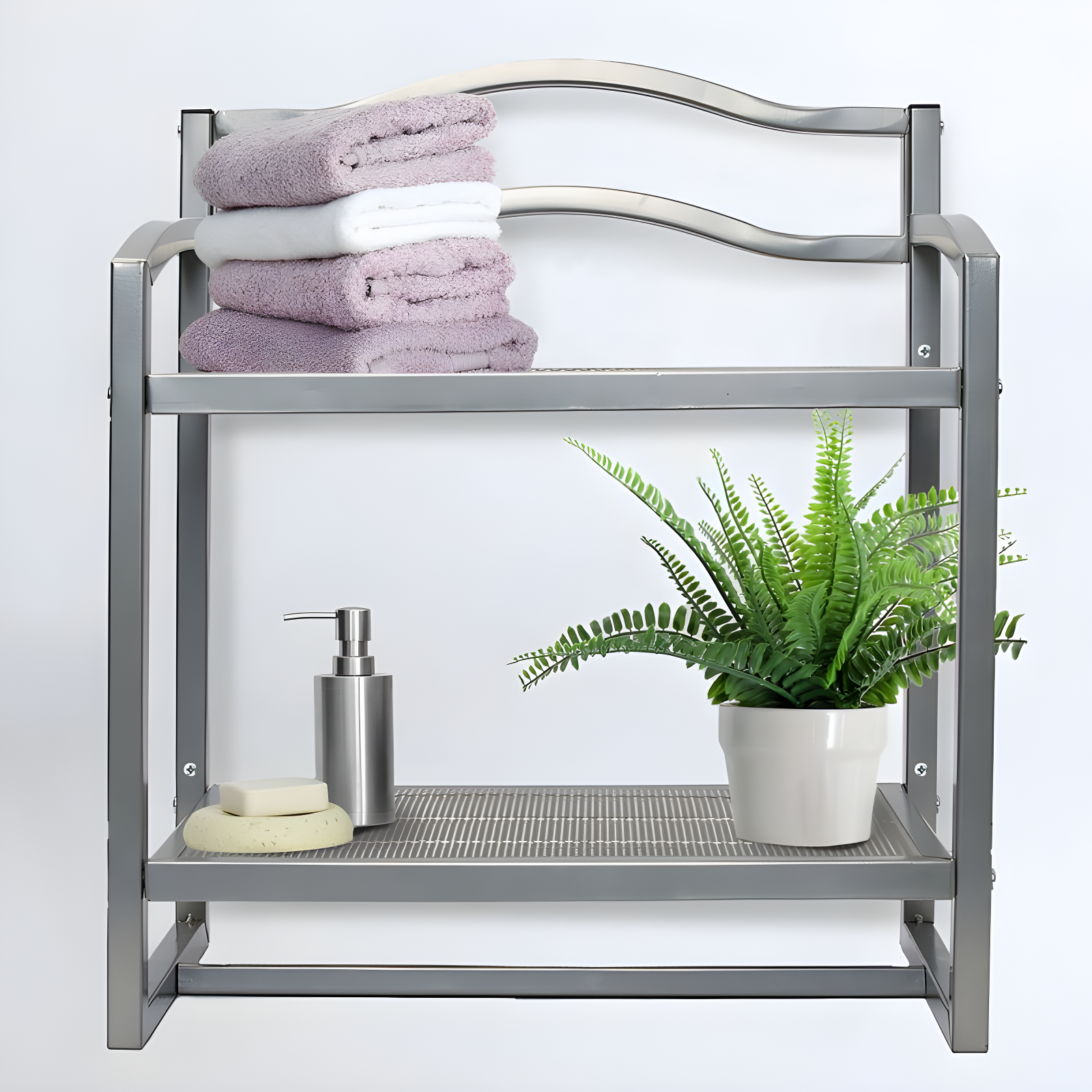 Household Essentials 2 Tier Metal Wall Mount Bathroom Storage Rack Silver