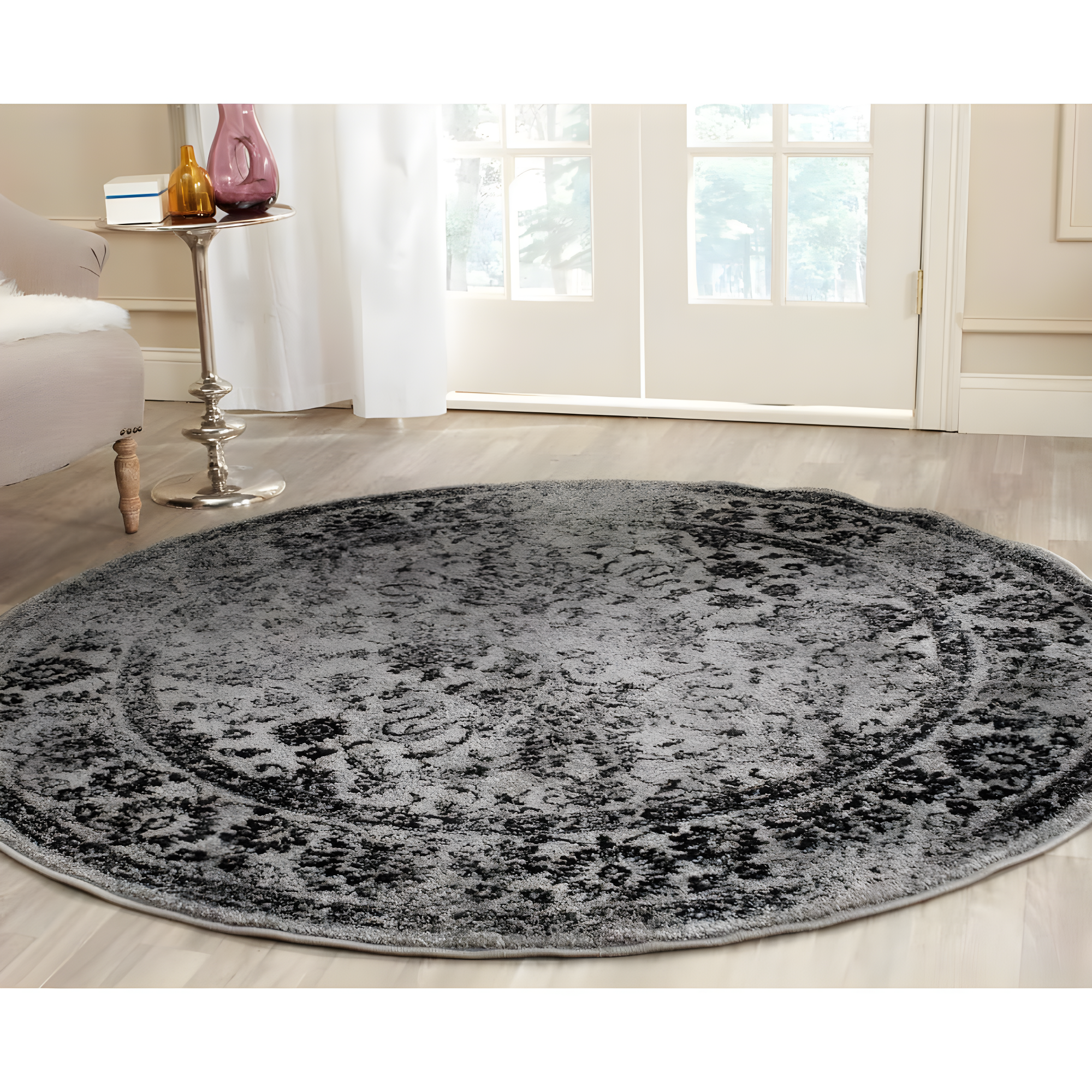 SAFAVIEH Adirondack Wyatt Traditional Area Rug, Grey/Black, 10' x 10' Round