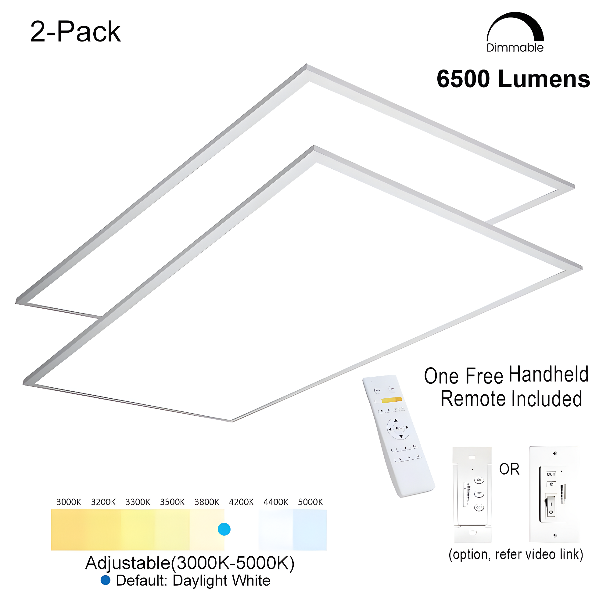eSenLite 2ft.x4ft. 6500LM LED Commercial Flat Panel Ceiling Light - White (2pcs)