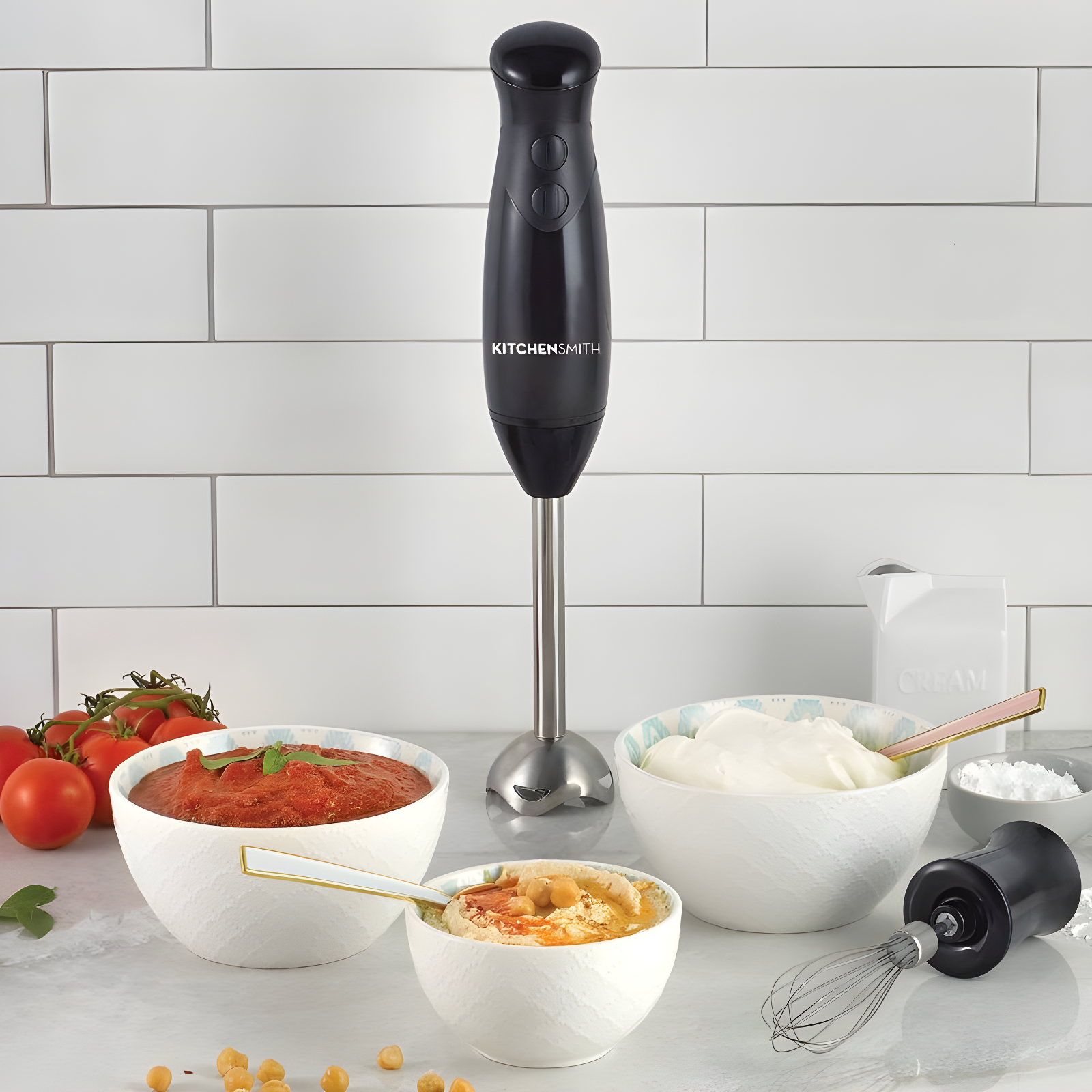 KitchenSmith by Bella Immersion Blender - Black: 250W Handheld Mixer, 2 Speeds, Whips & Purees, Plastic, 2-Year Warranty