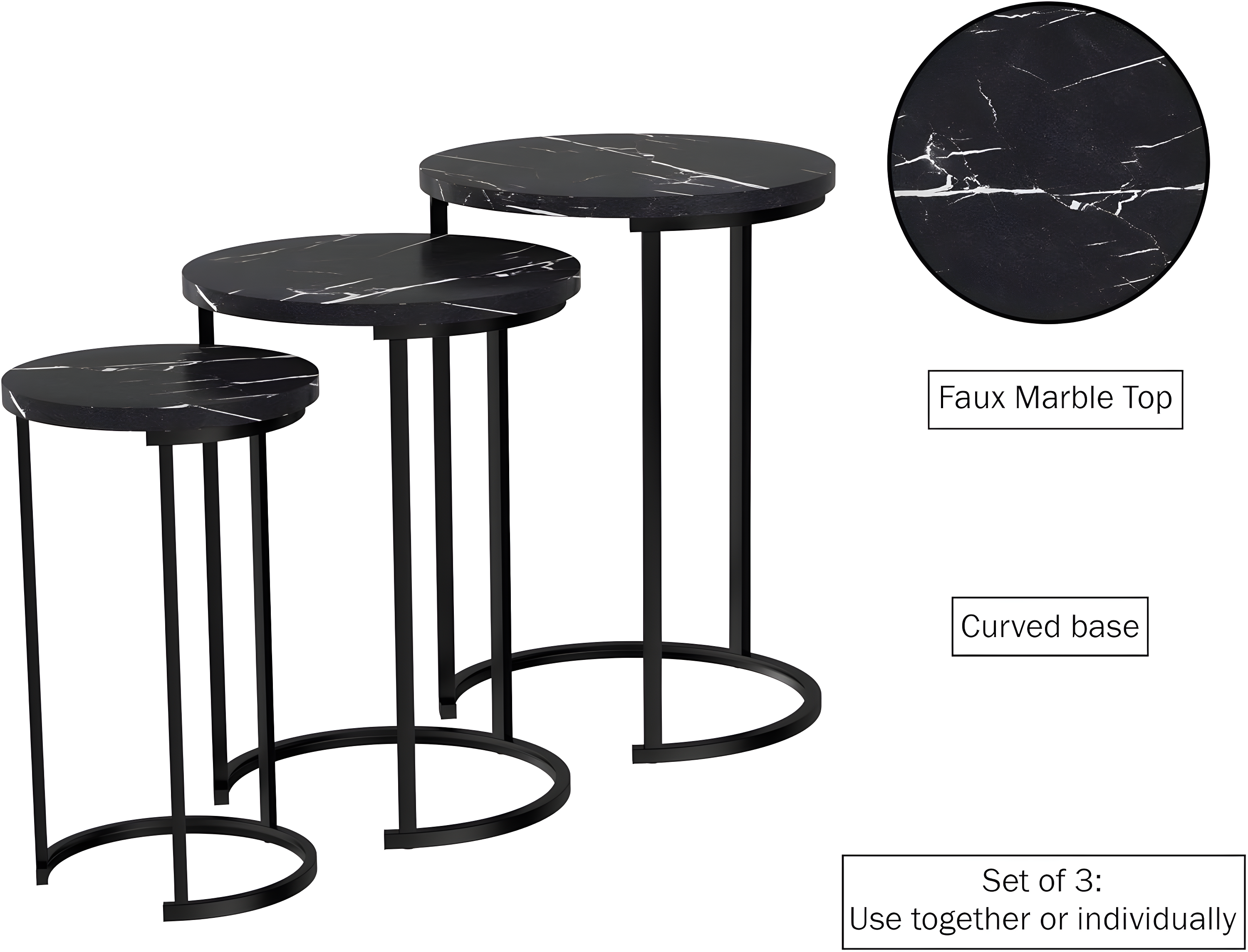 Lavish Home Set of 3 Nesting Tables - Round Side Tables for Living Room