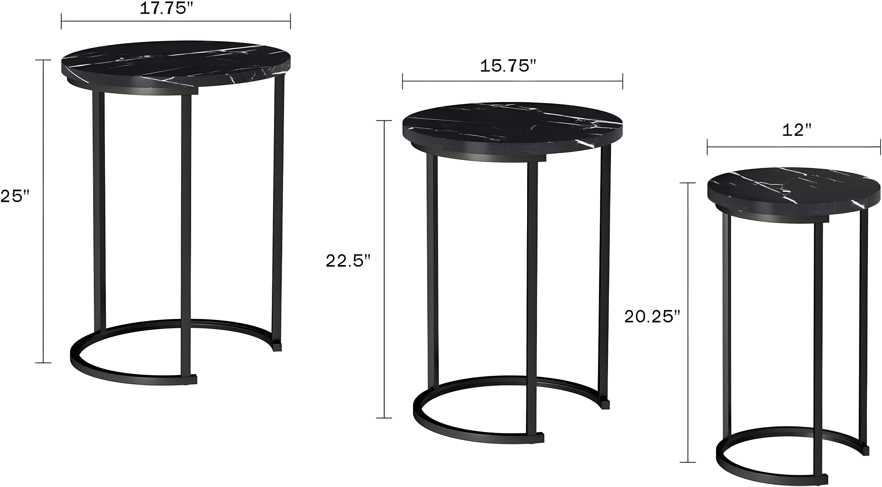 Lavish Home Set of 3 Nesting Tables - Round Side Tables for Living Room