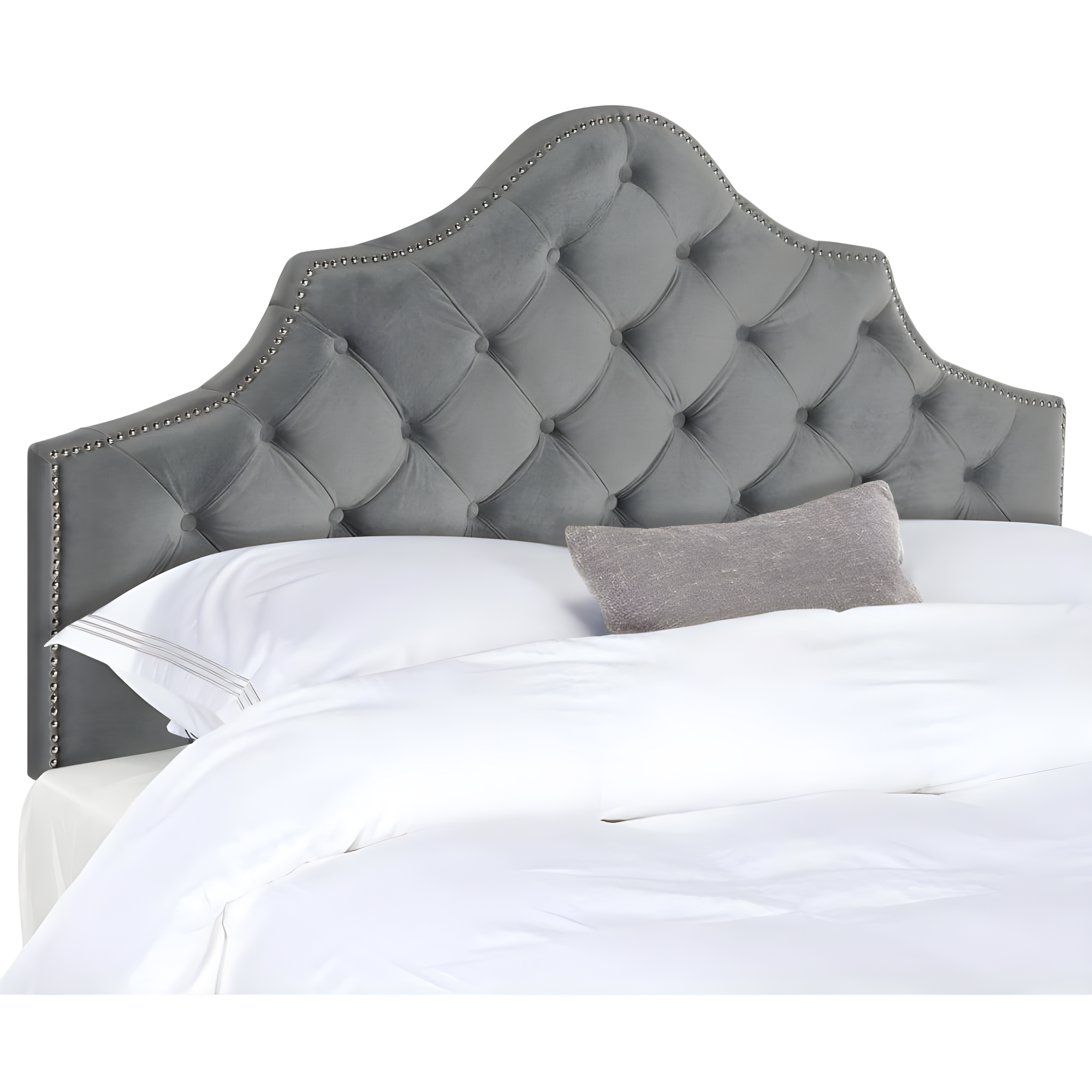 SAFAVIEH Arebelle Rustic Glam Tufted Headboard with Nail Heads, Full, Pewter