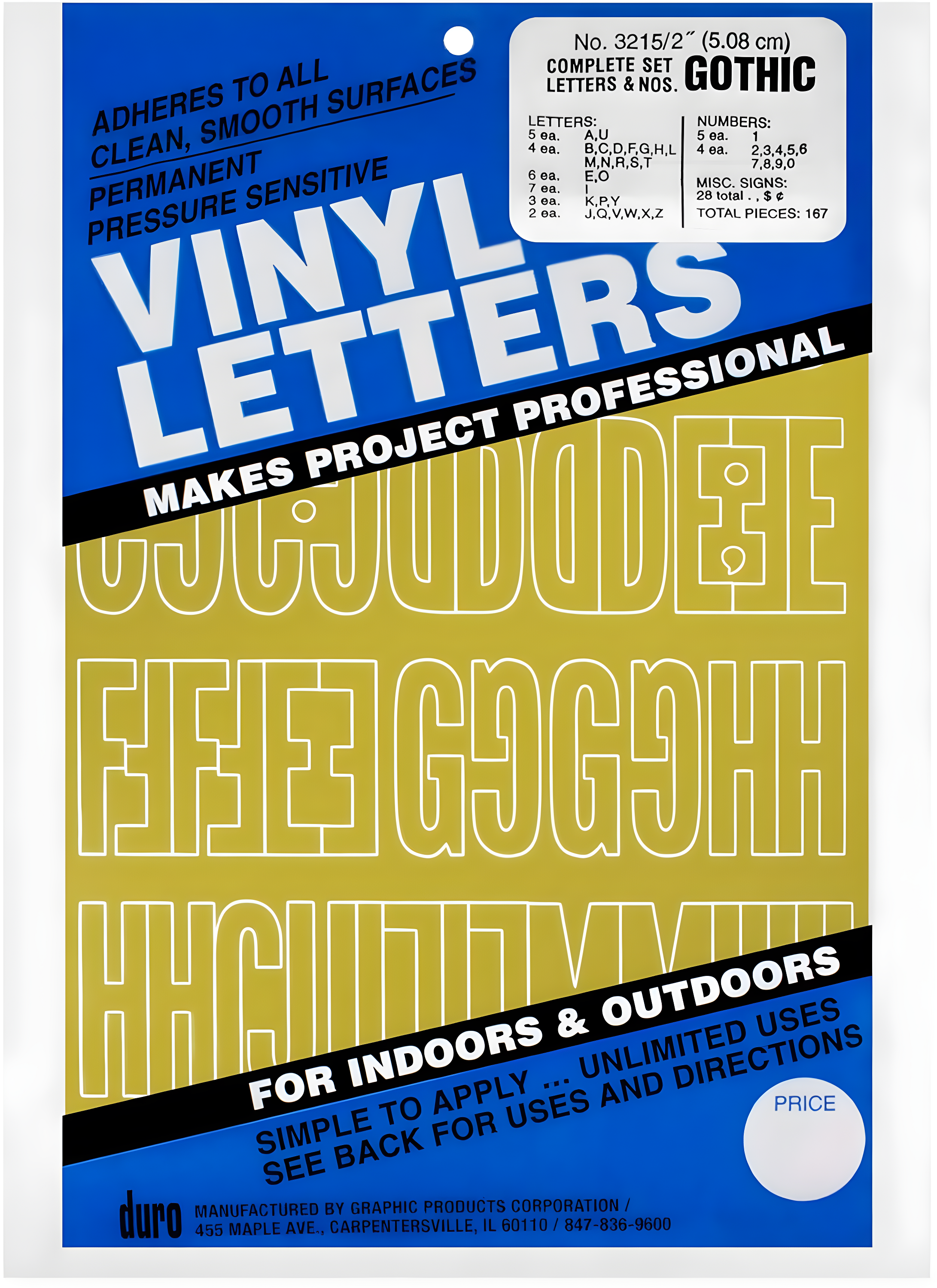 Duro Permanent Adhesive Vinyl Letters & Numbers 2" 167/Pkg-Gold