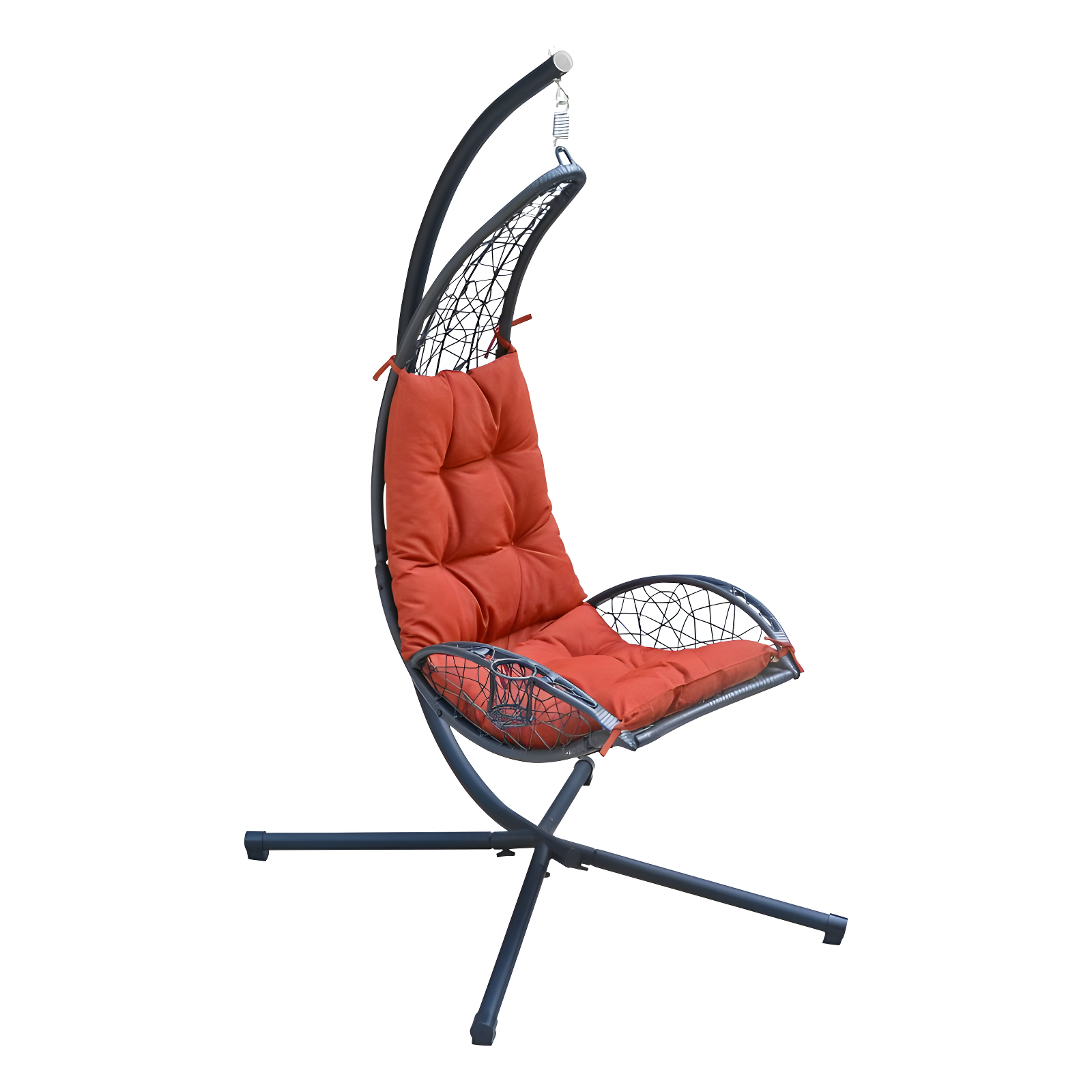 Cushioned Rattan Wicker Hanging Chair with Stand - Terra Cotta - Algoma: Outdoor Patio Furniture, UV Resistant