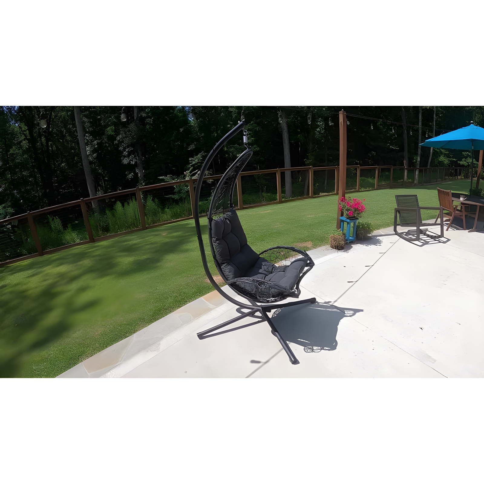 Cushioned Rattan Wicker Hanging Chair with Stand - Terra Cotta - Algoma: Outdoor Patio Furniture, UV Resistant