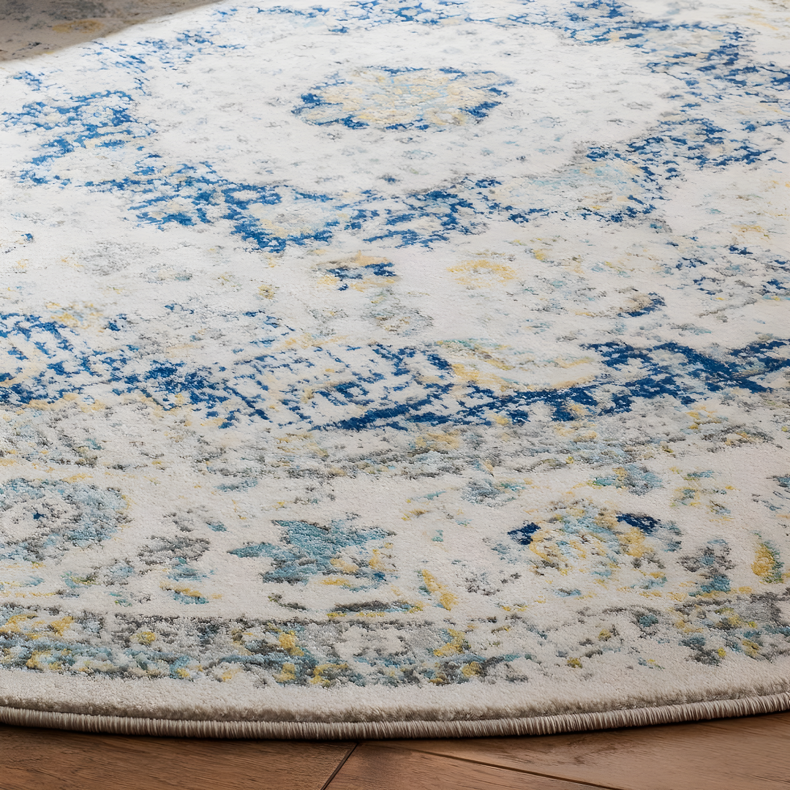 Evoke EVK220 Power Loomed Area Rug - Ivory/Blue - 6'7" Round - Safavieh.