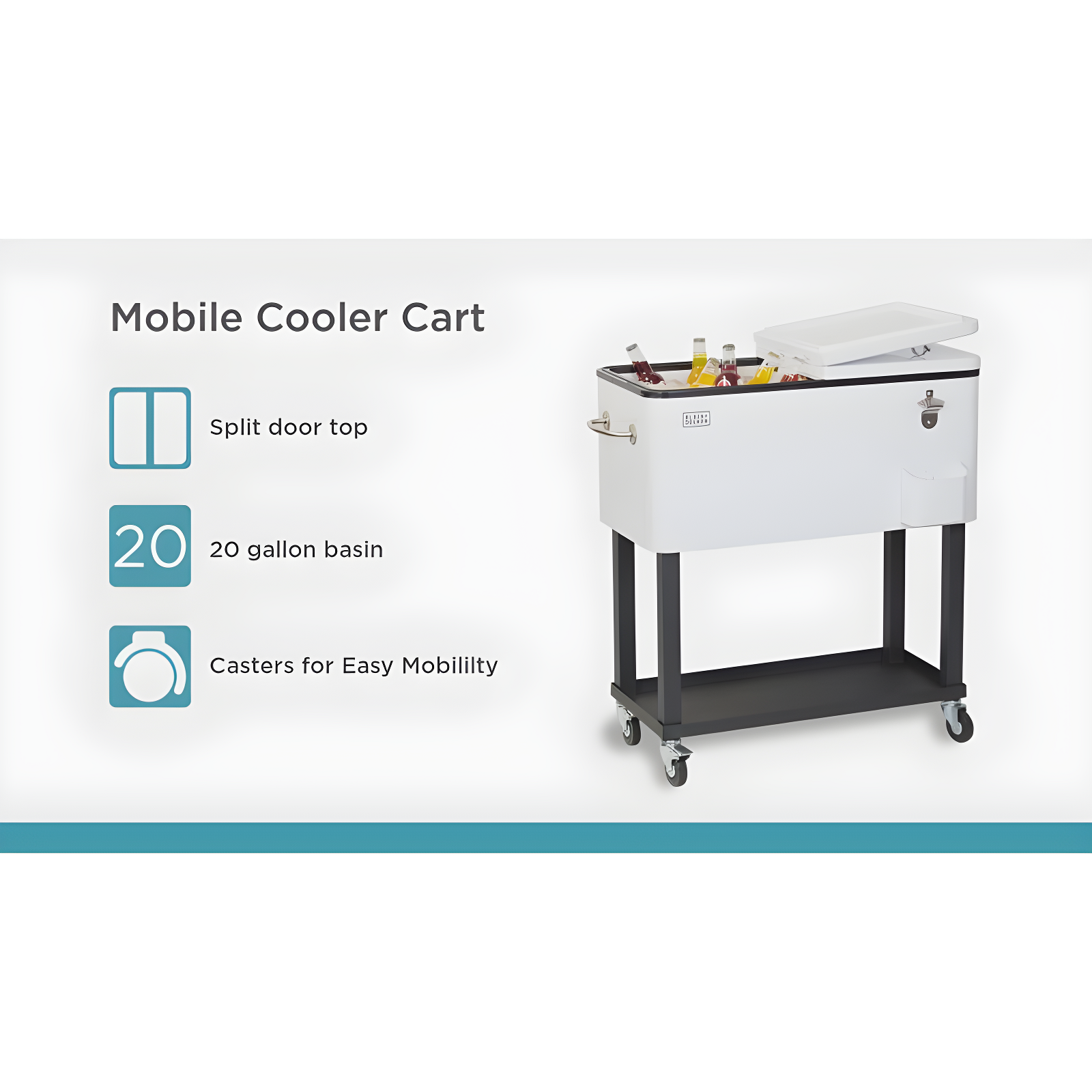 BLACK+DECKER Mobile Cooler Cart, 20-Gallon Capacity, White