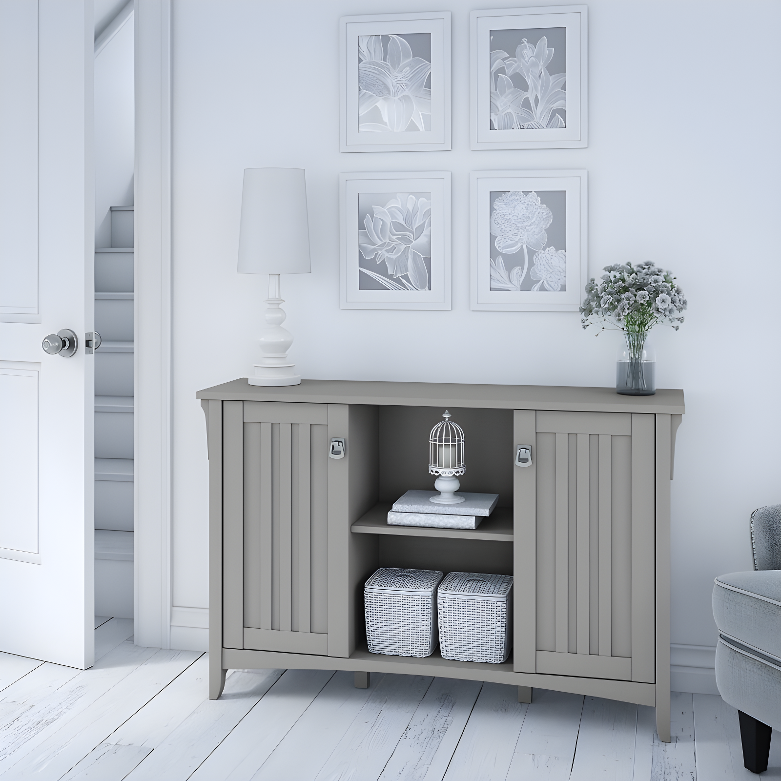 Salinas Accent Storage Cabinet with Doors Gray - Bush Furniture: Mission Style, Tumbled Pewter Hardware
