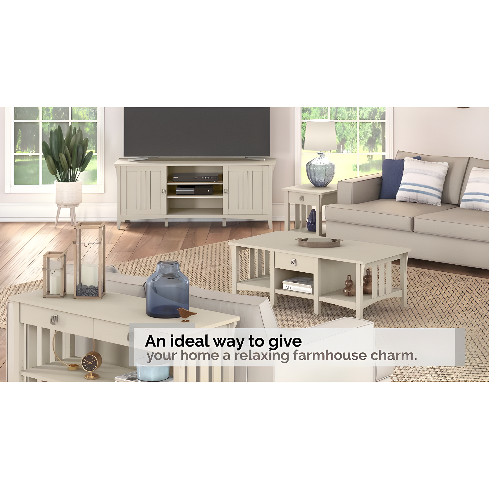 Salinas Accent Storage Cabinet with Doors Gray - Bush Furniture: Mission Style, Tumbled Pewter Hardware