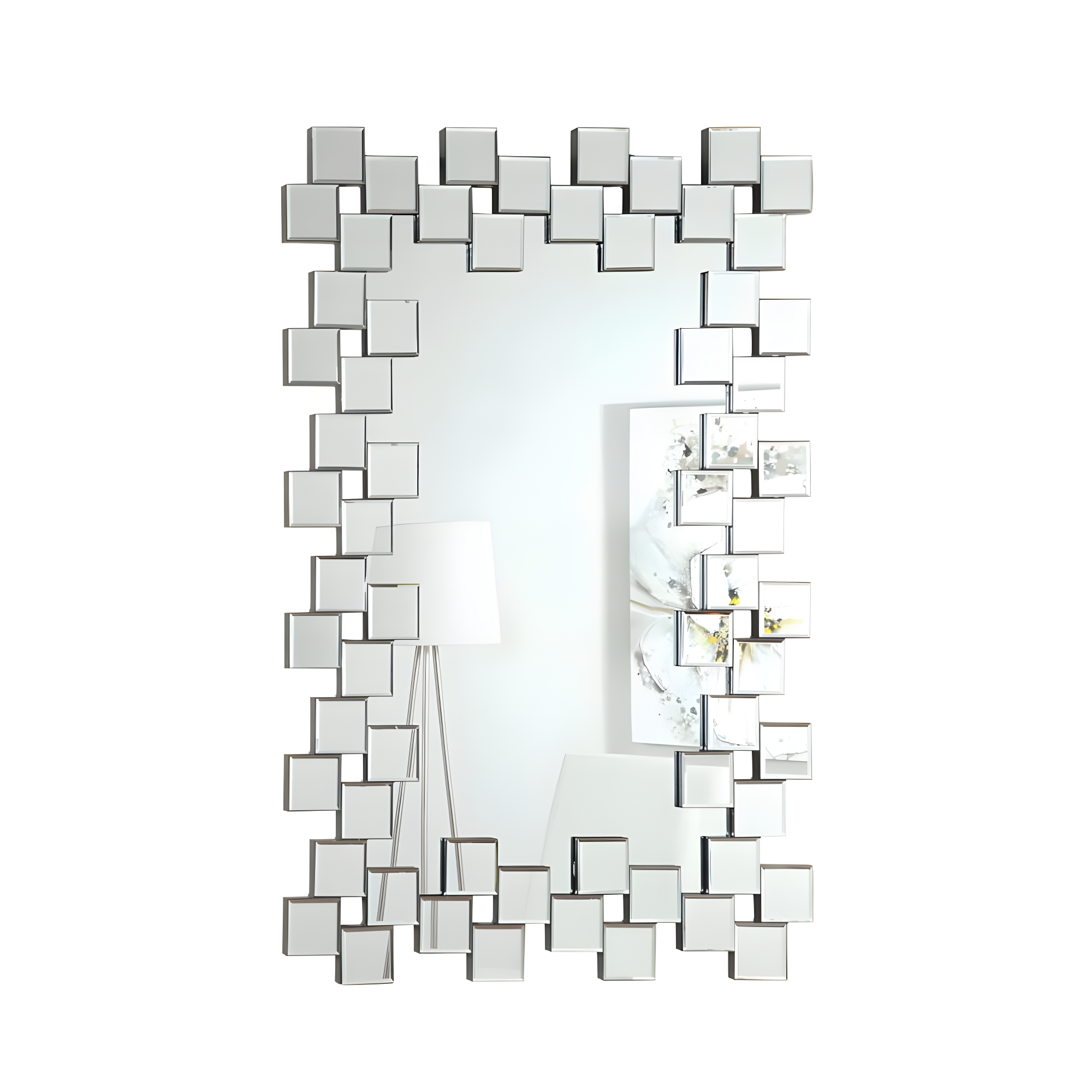 Coaster Pamela Modern Glass Frameless Wall Mirror with Staggered Tiles in Clear