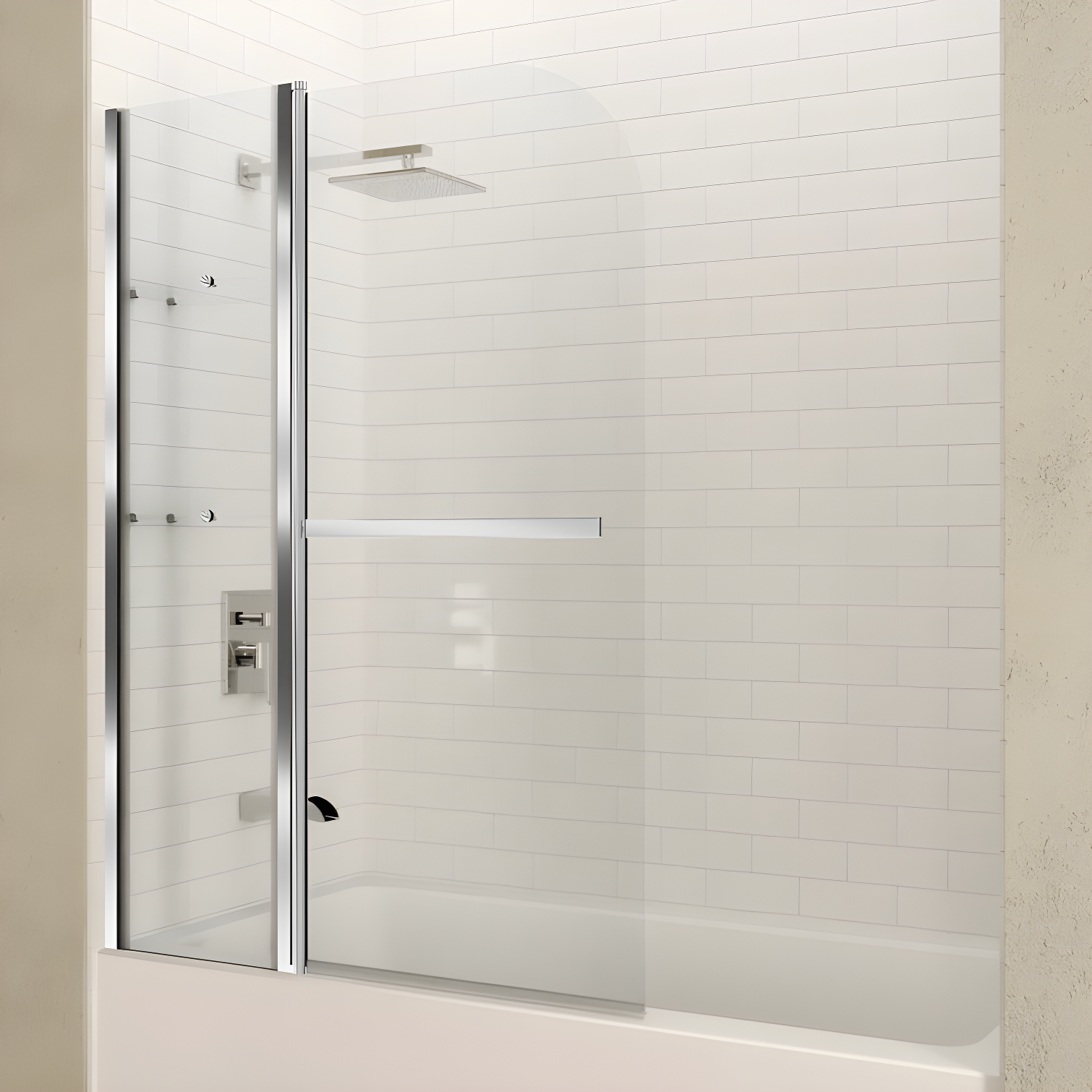 Galleon 58" H Hinged Frameless Tub Door with Tsunami Guard Technology