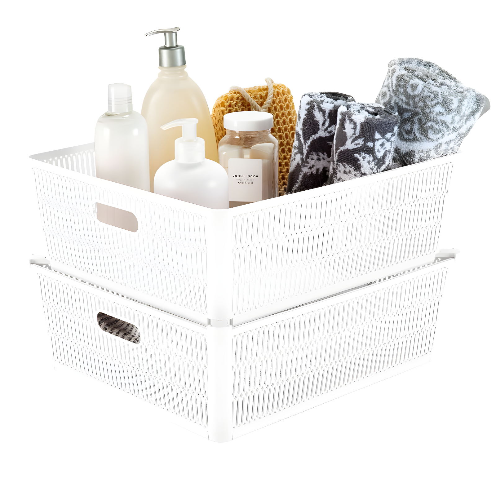 Simplify 2pk Large Slide and Stack Storage Shallow Totes White: Polypropylene Sliding Bins, Decorative Storage, 975 Volume