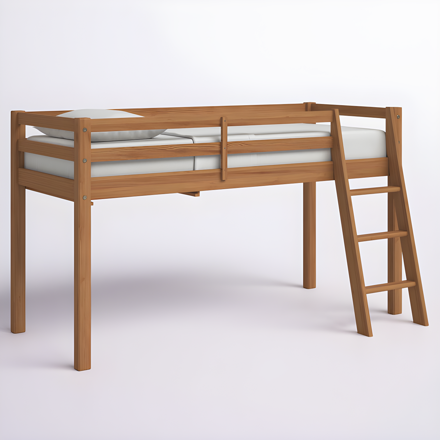 Kwinana Roxy Twin Size Junior Wood Loft Bed, Sturdy Wooden Frame for Kids - Includes Built-in Side Desk & Open Shelving for Storage, Children's Furniture