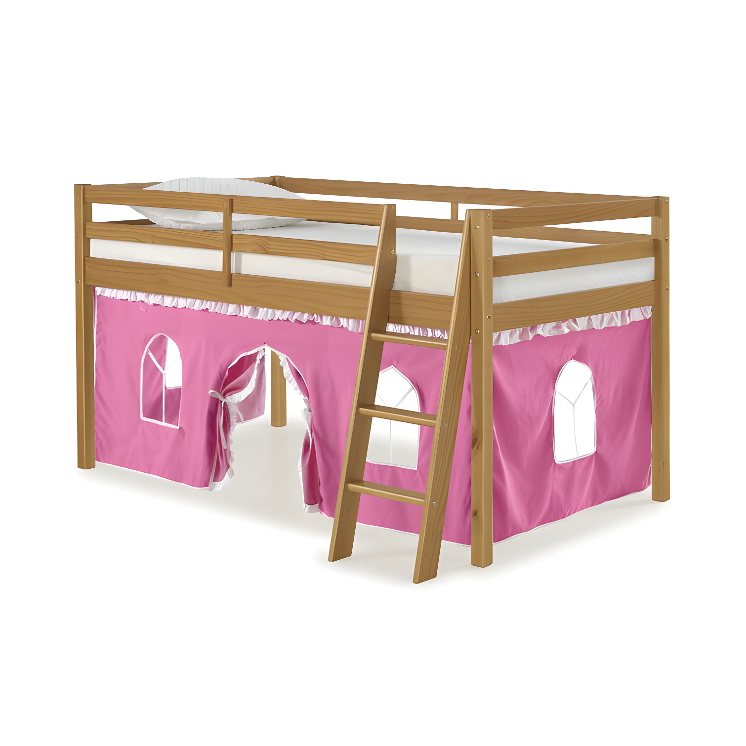 Kwinana Roxy Twin Size Junior Wood Loft Bed, Sturdy Wooden Frame for Kids - Includes Built-in Side Desk & Open Shelving for Storage, Children's Furniture