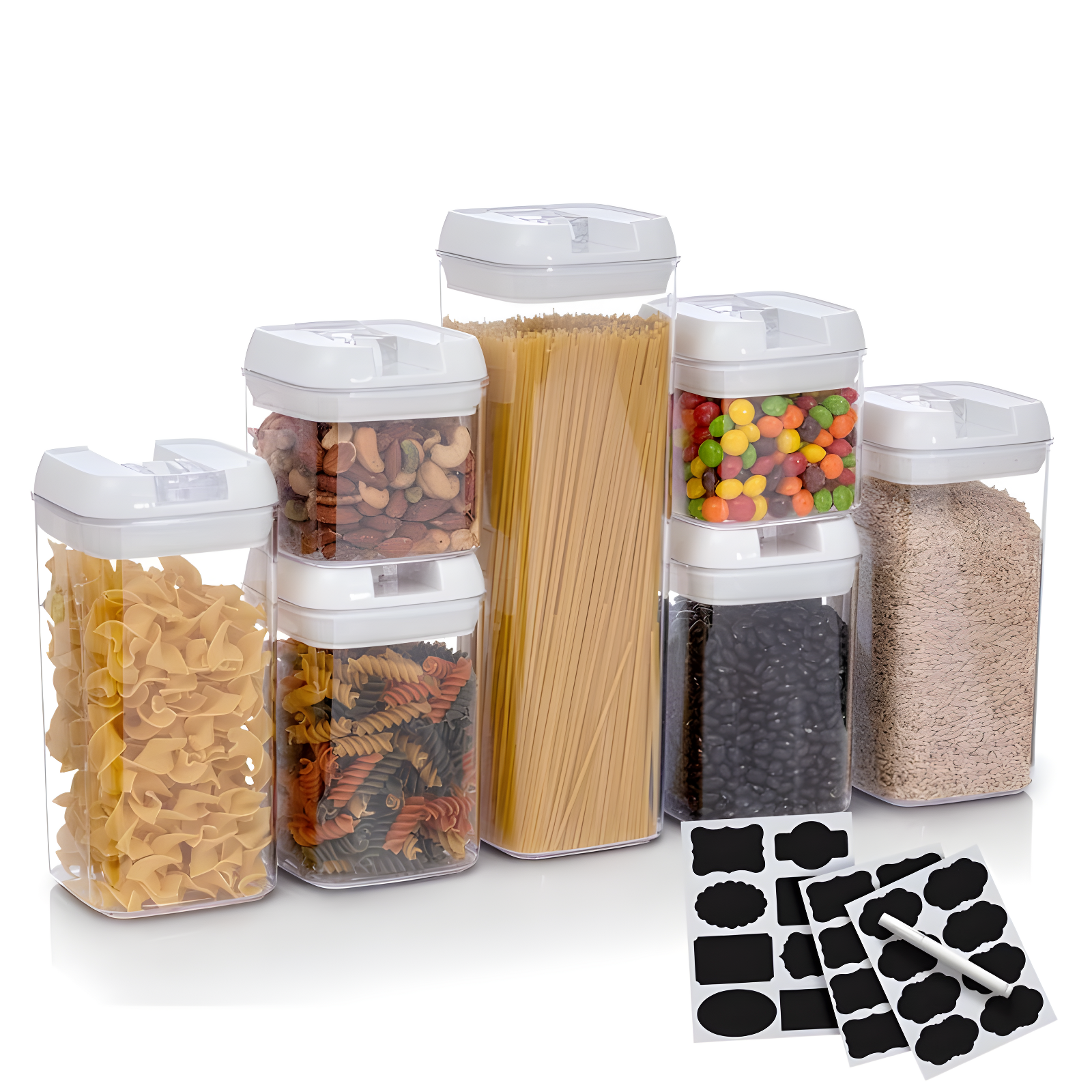 Cheer Collection Airtight Food Storage Containers, Set of 7 (White)