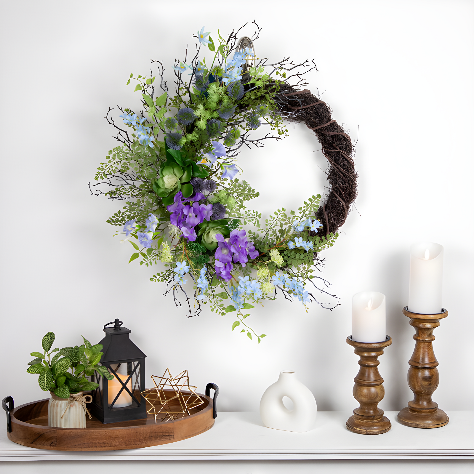Faux Thistle Polyester 24'' Wreath