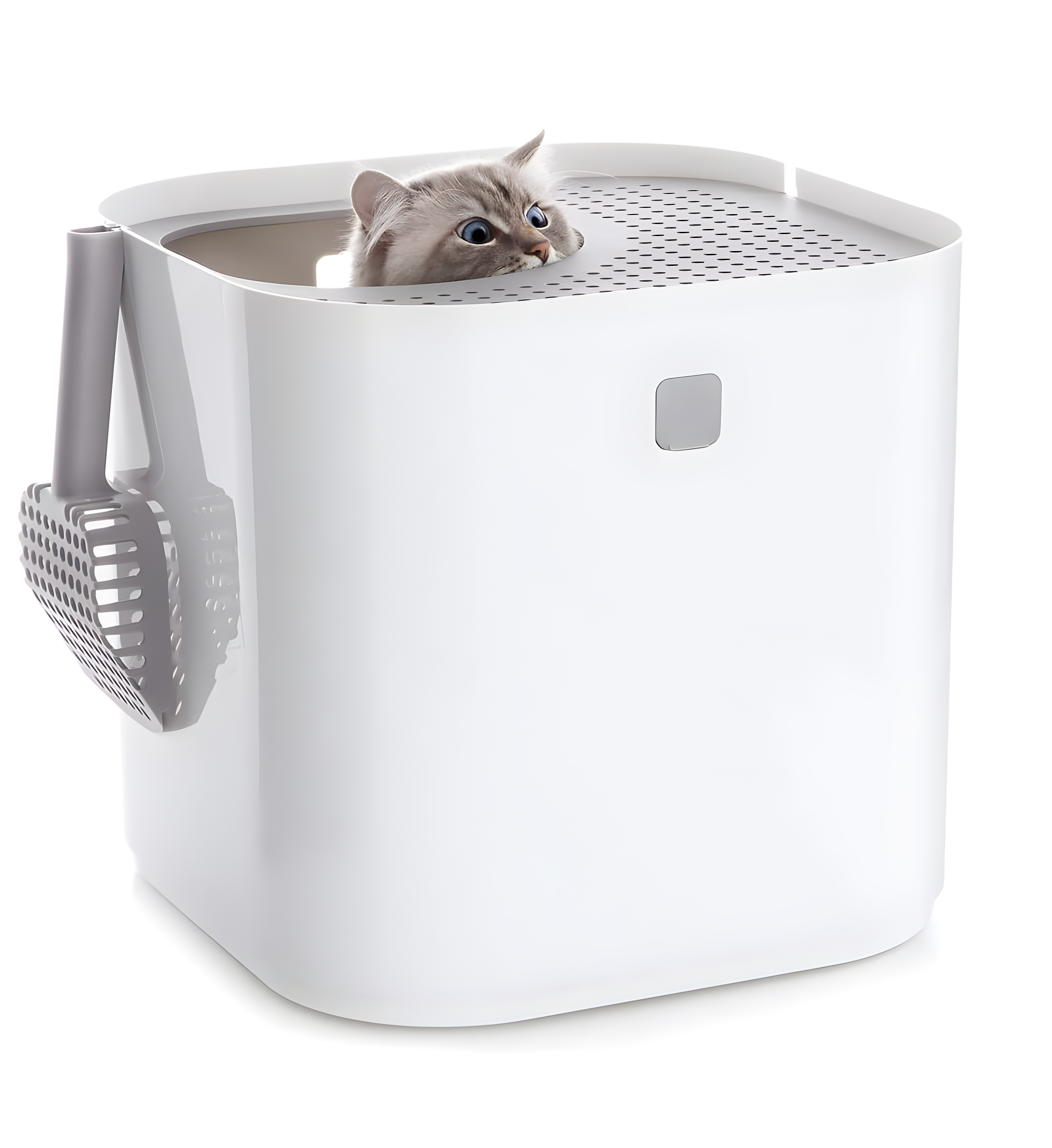 Litter Box, Pet Box with Top-Entry, Litter Box with Includes Scoop and Liner for Living Room, Pet Store, Bedroom, White