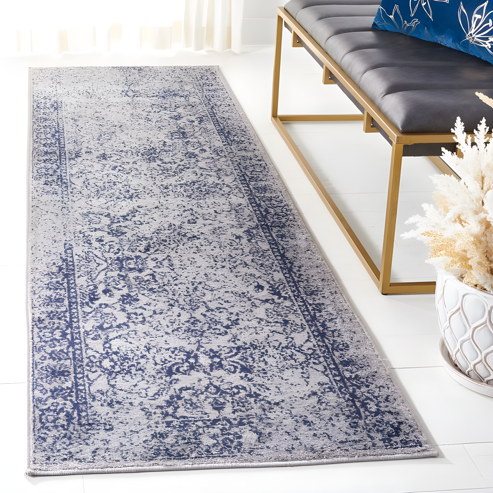 Adirondack ADR109 Machine Made Indoor Runner - Grey/Navy - 2'-6"x6' - Safavieh