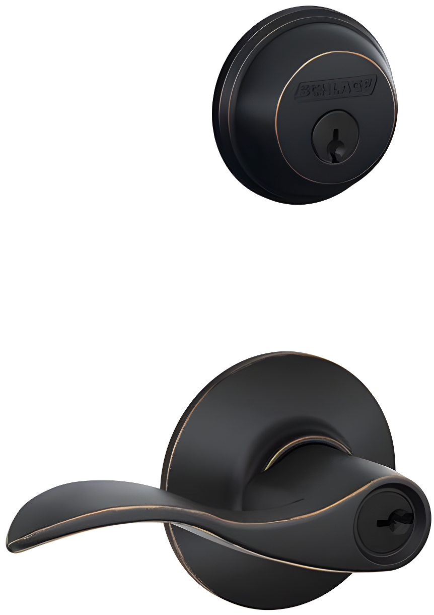 Accent Aged Bronze Single Cylinder Deadbolt and Keyed Entry Door Handle Combo Pack