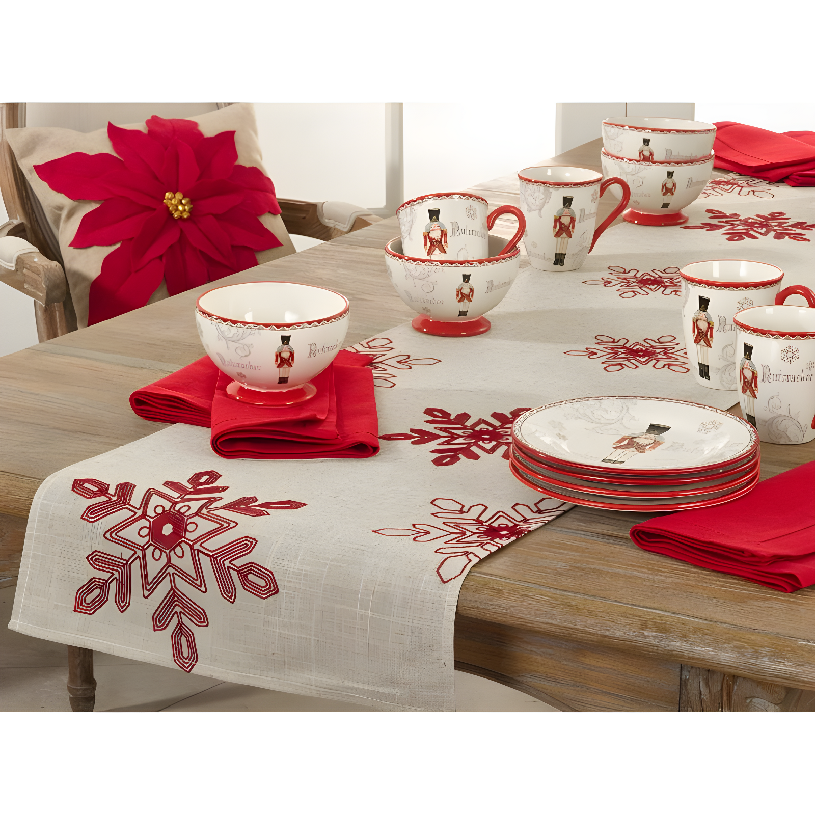 16" X 90" Snowflake Runner Red - SARO Lifestyle: Embroidered, Festive, Polyester, Rectangular