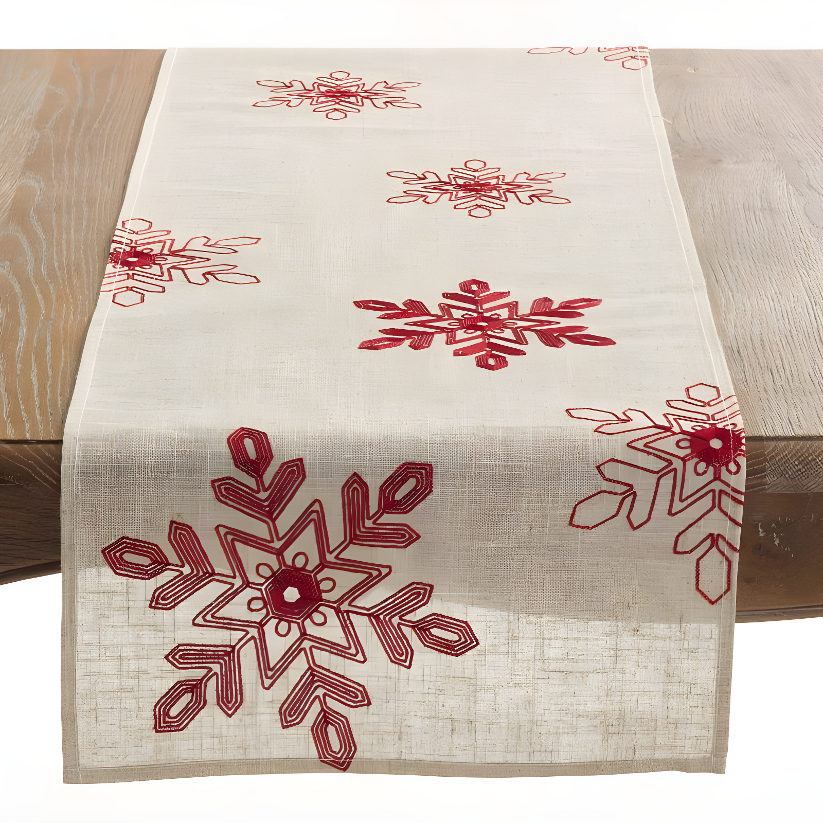 16" X 90" Snowflake Runner Red - SARO Lifestyle: Embroidered, Festive, Polyester, Rectangular