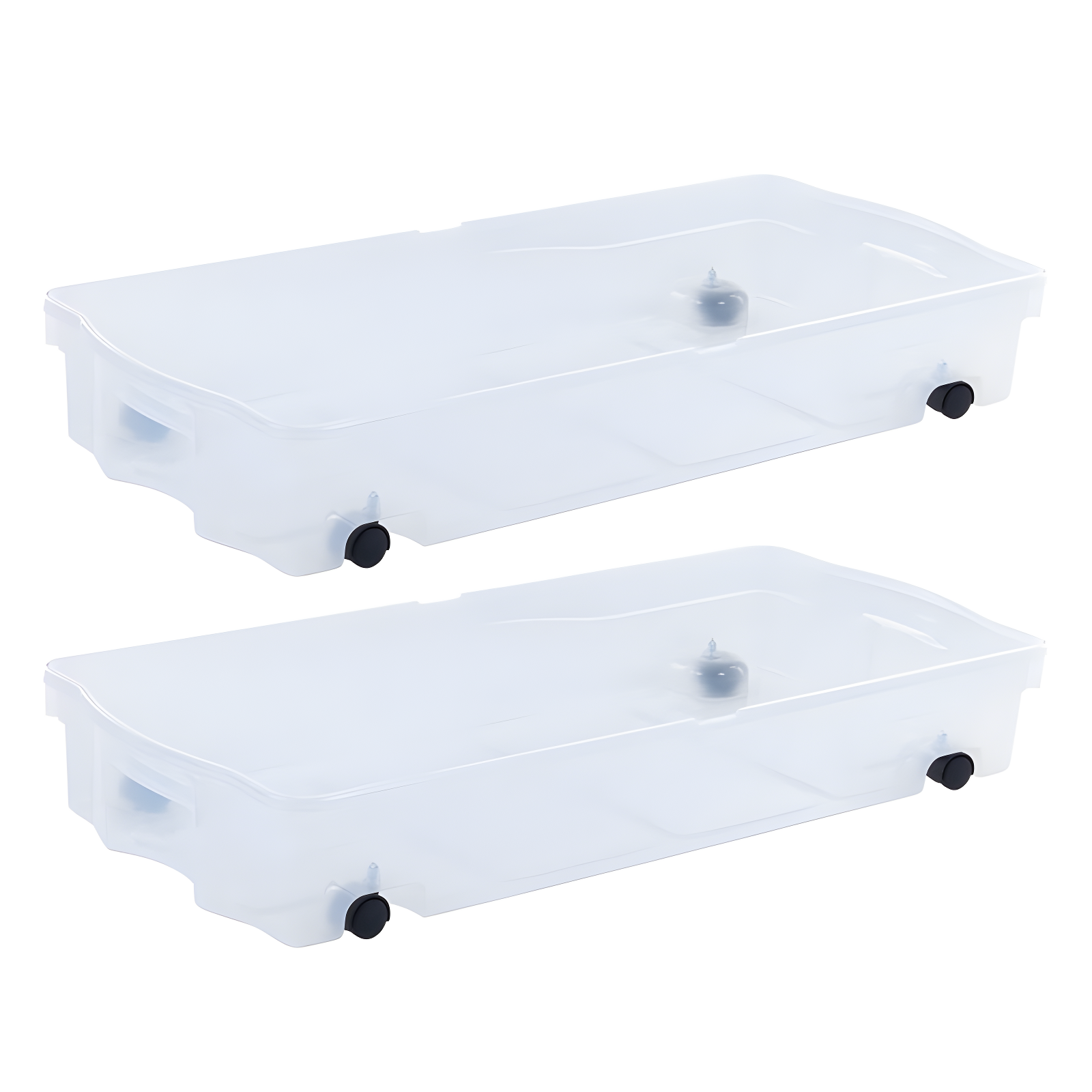 Rubbermaid Under Bed Wheeled Storage Box, 2-Pack, Plastic Containers With Dual-Hinged Lids And Sturdy Wheels, Visible Organization For Tight Spaces