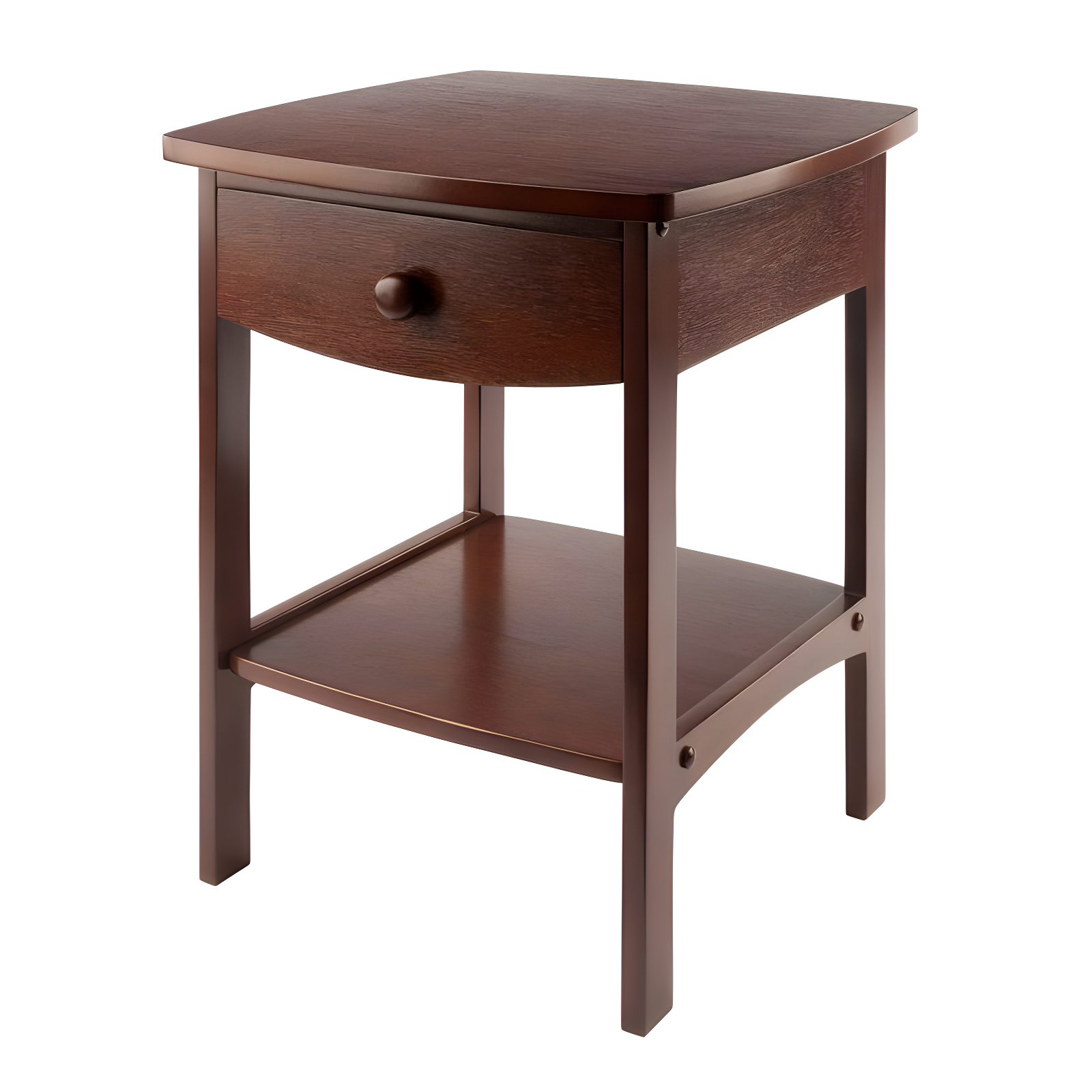 Winsome End Table Walnut: Hardwood Frame, MDF Top, Rectangular Side Table with Shelf & Drawer