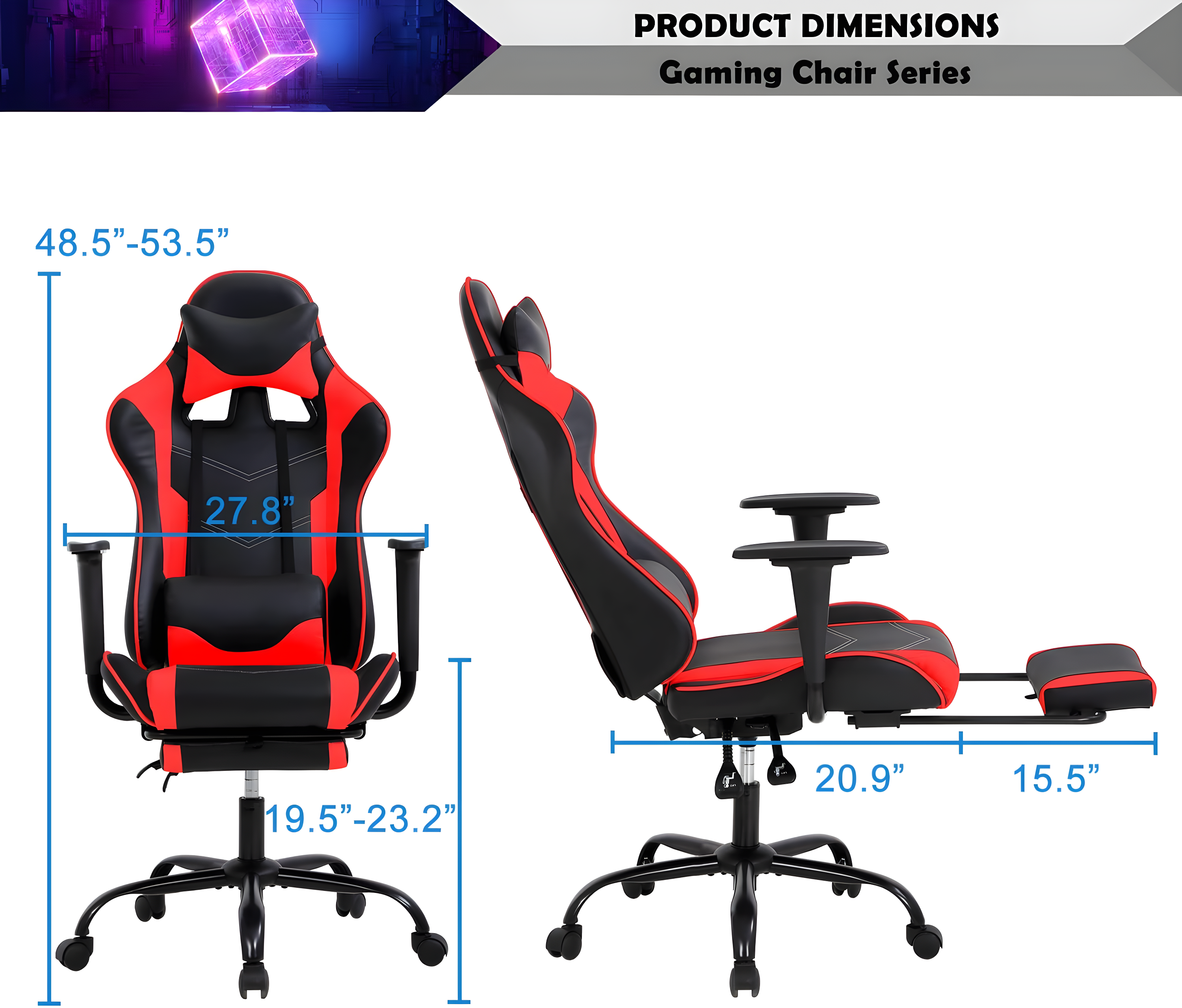 Gaming Chair Racing Office Computer Game Chair Ergonomic Desk Chair with Headrest Lumbar Support, High Back Gamer Office Chair Recliner Video Game Chairs for Kids or Adults,Red
