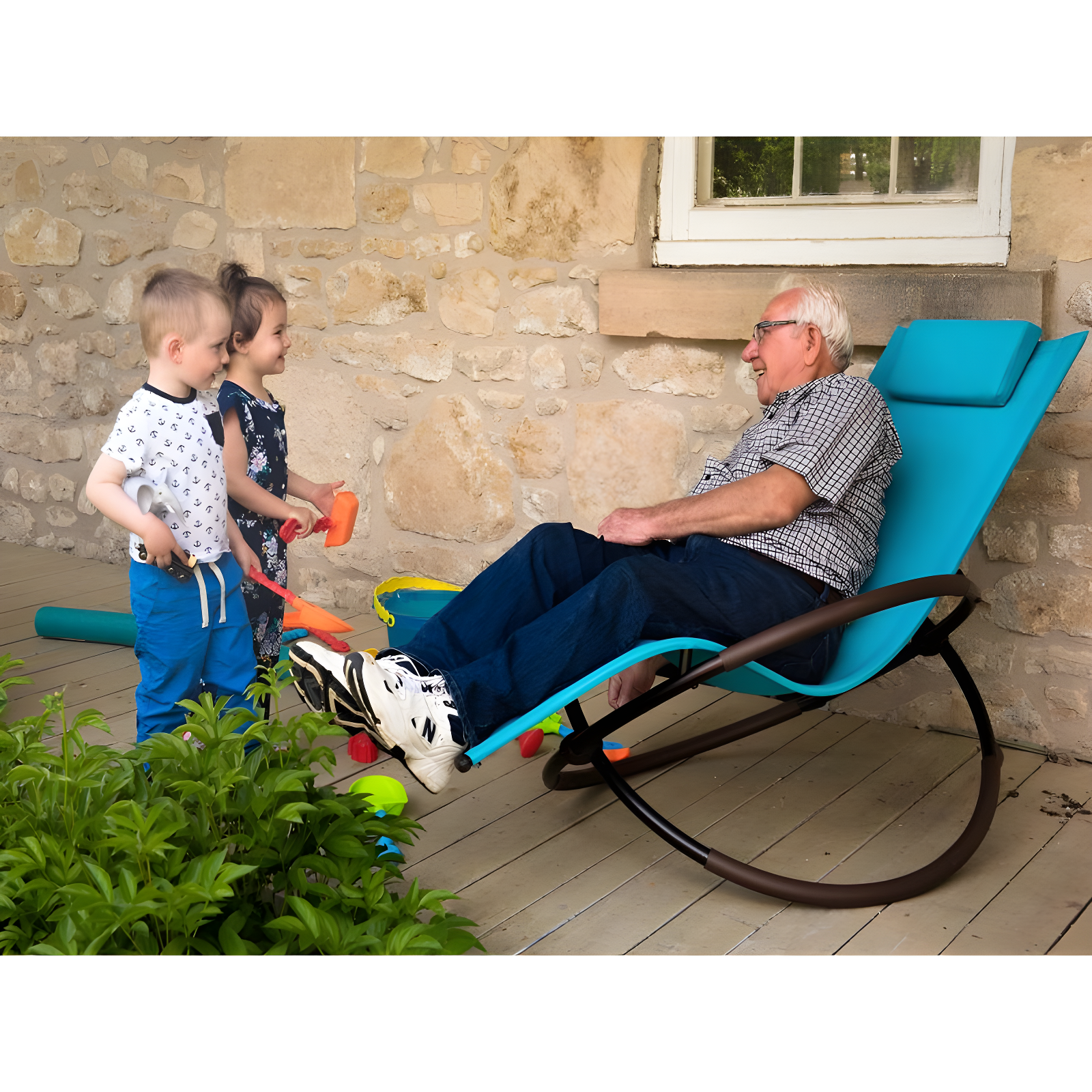 The Hamptons Collection 60” Blue Outdoor Aluminum Orbital Lounge Chair with a Pillow