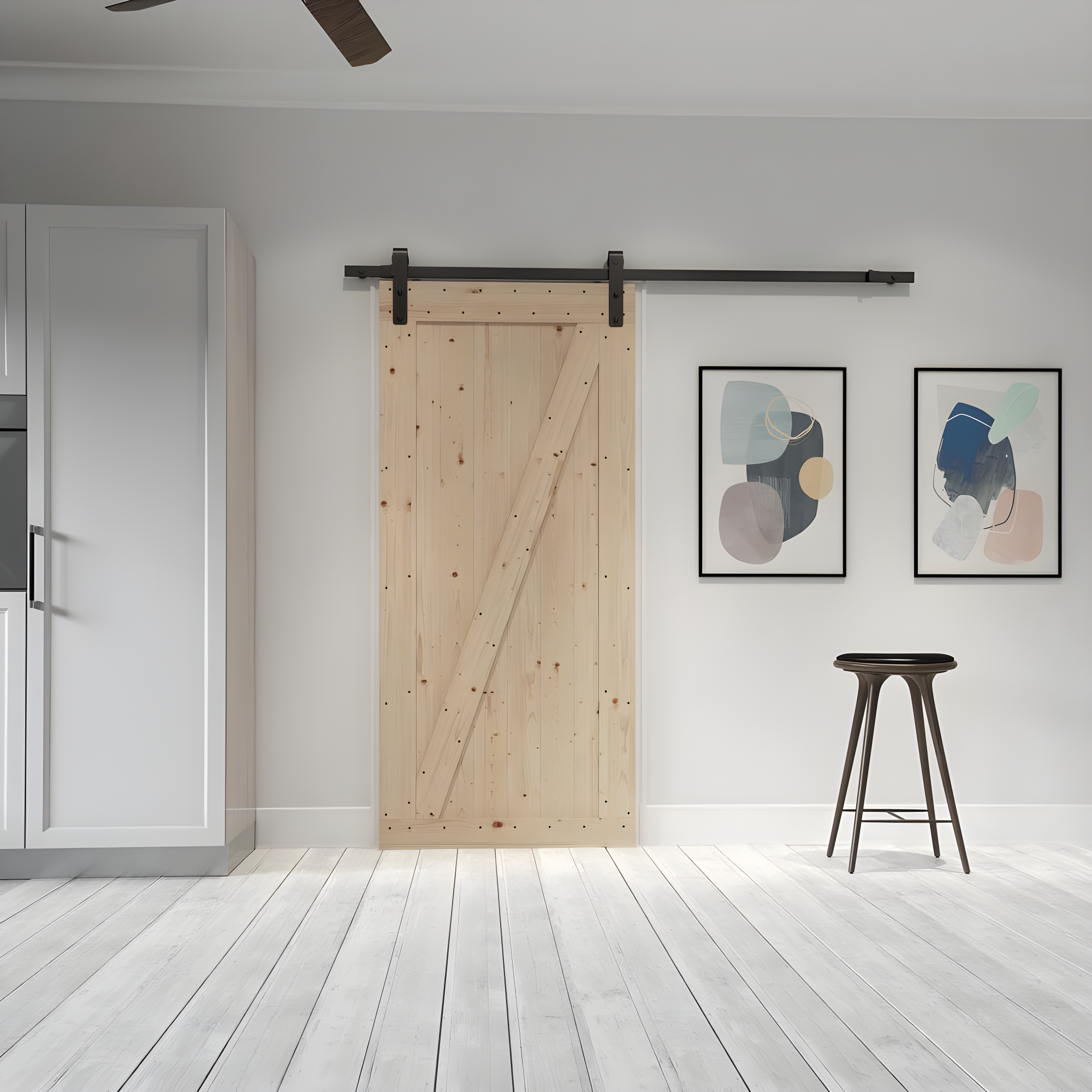 Rustic Canadian Hemlock 84" Unfinished Barn Door Kit with Black Hardware