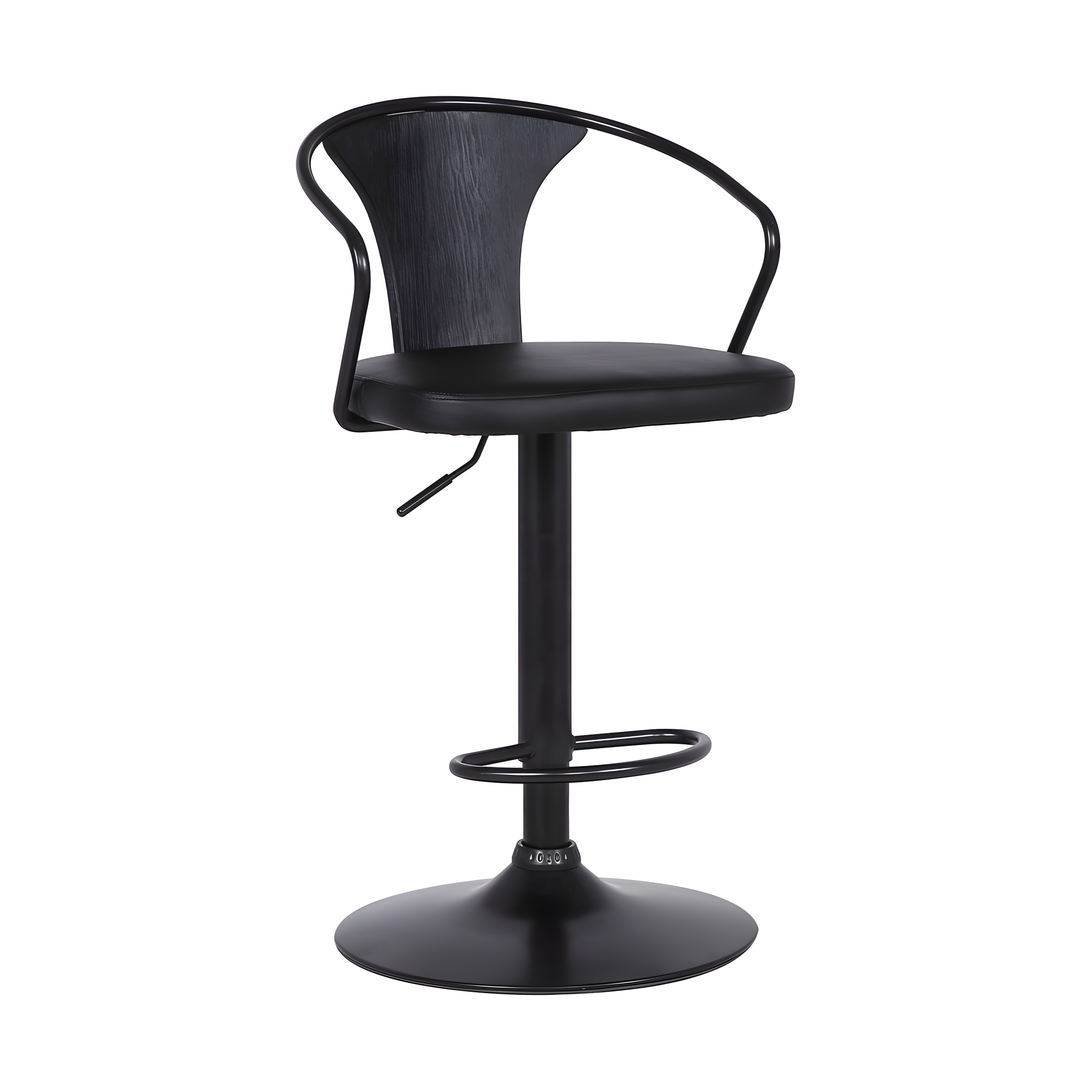 Benjara Adjustable Leatherette Swivel Barstool with Curved Back, Black