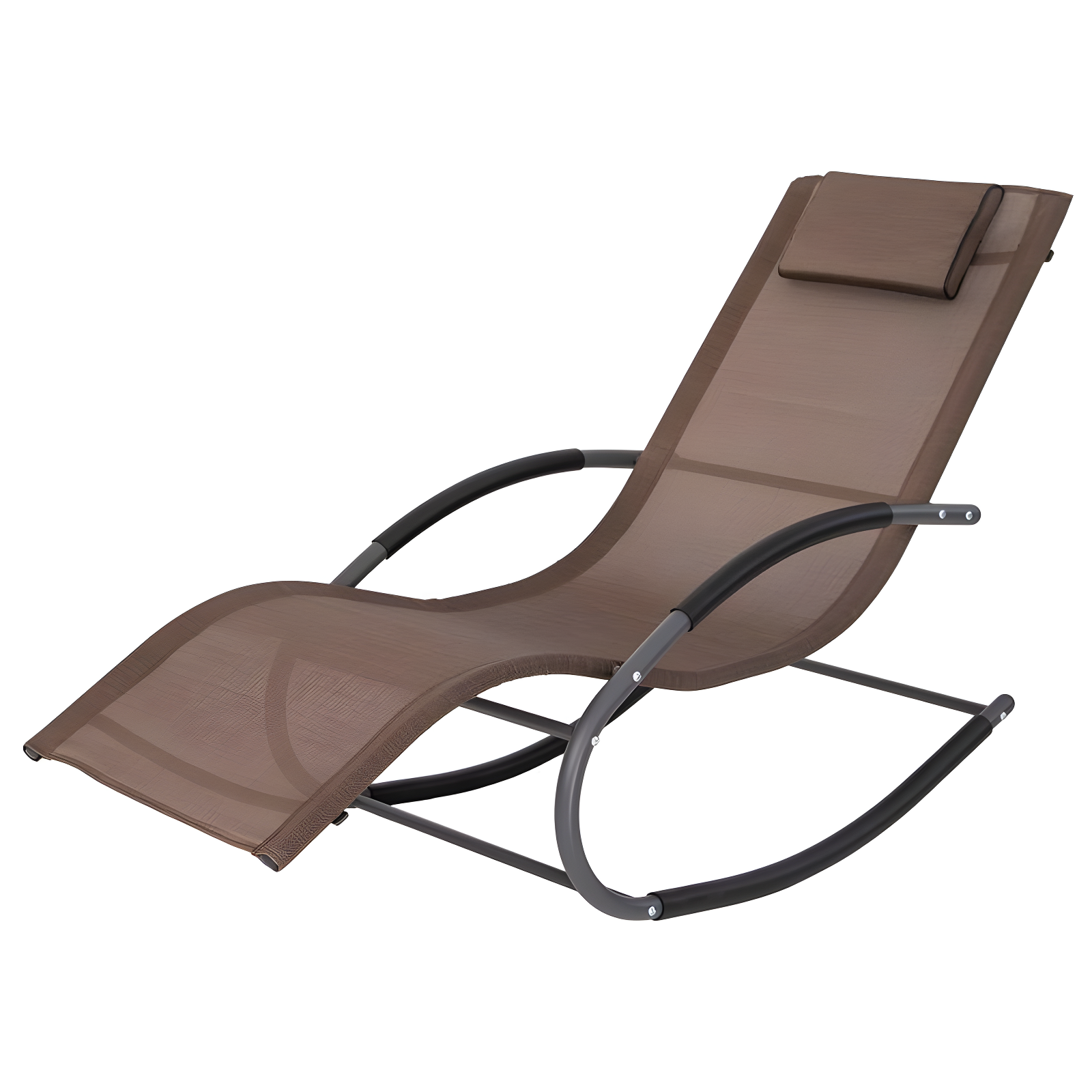 Outdoor Curved Rocker Chaise Lounge Chair with Pillow - Brown - Crestlive Products: UV & Fade-Resistant, Steel Frame Patio Furniture