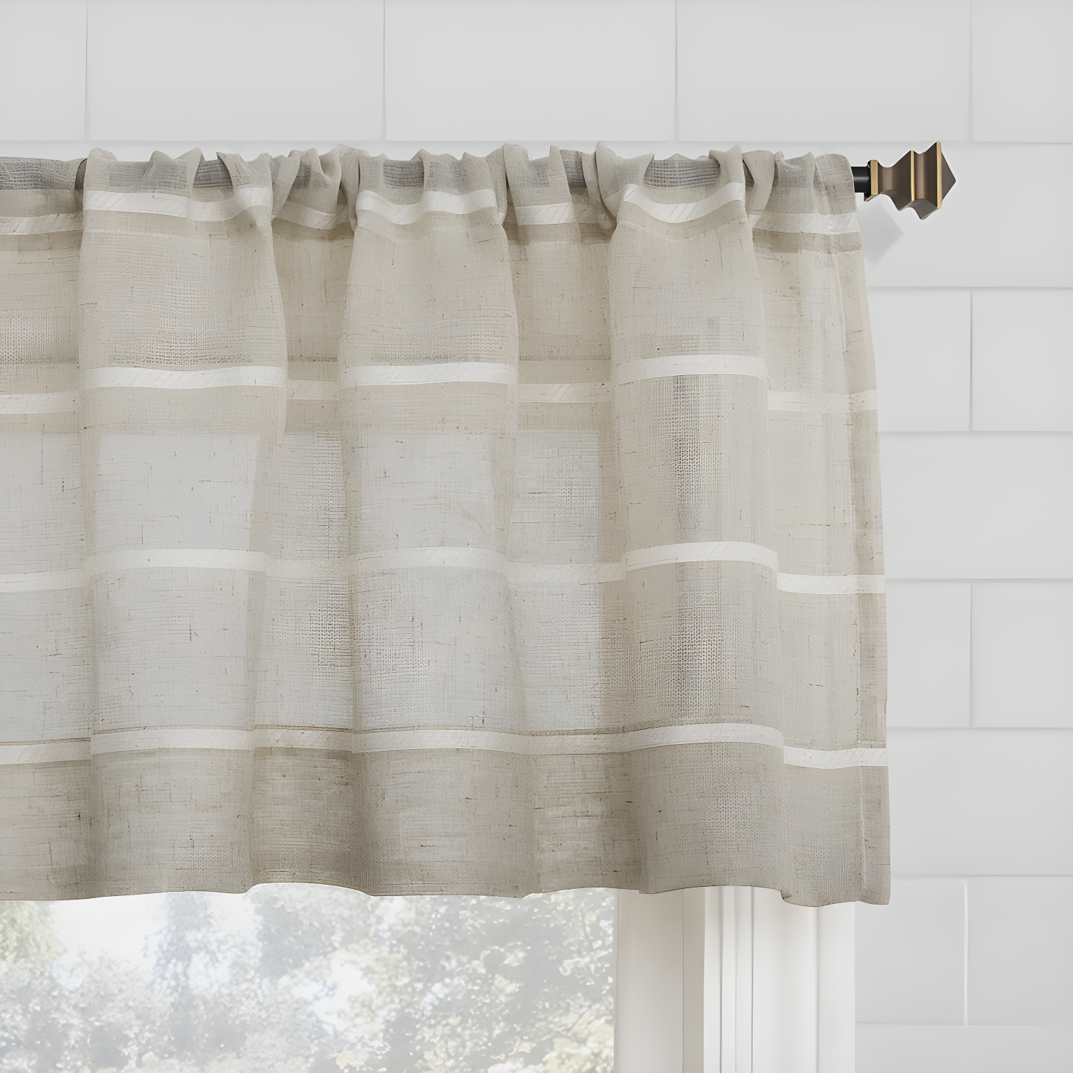 Clean Window Aso Twill Stripe Linen Blend Sheer Rod Pocket Kitchen Curtain Valance