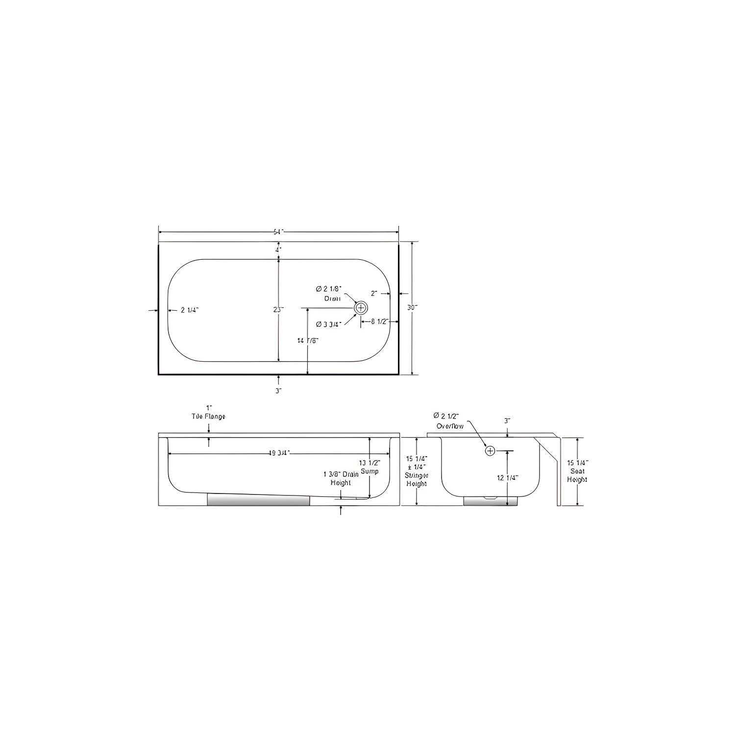 Kona 54'' x 30'' Alcove / Tile In Soaking Porcelain Bathtub