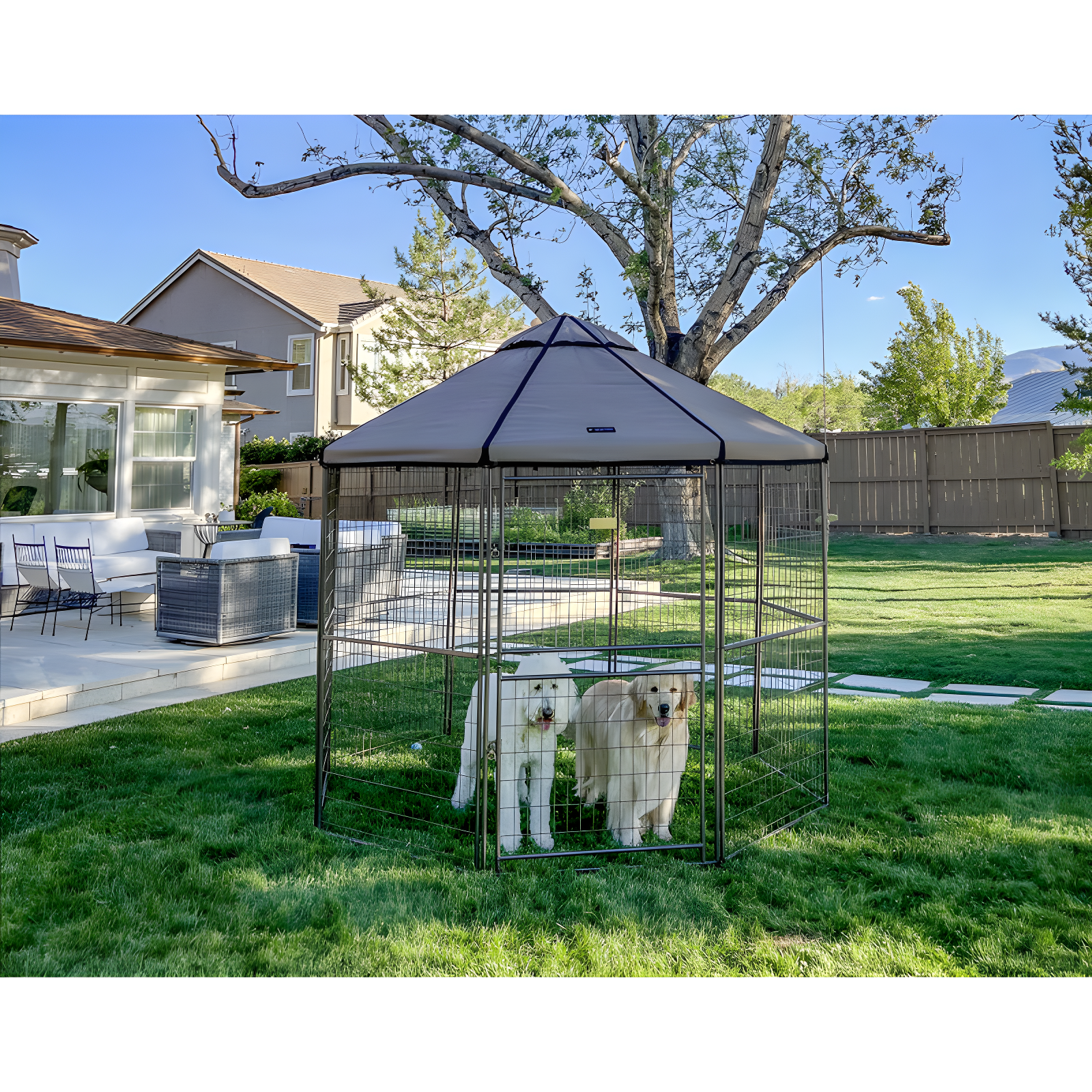 PET GAZEBO Pet Gazebo Dog Kennel Play Pen with Market Top Canopy