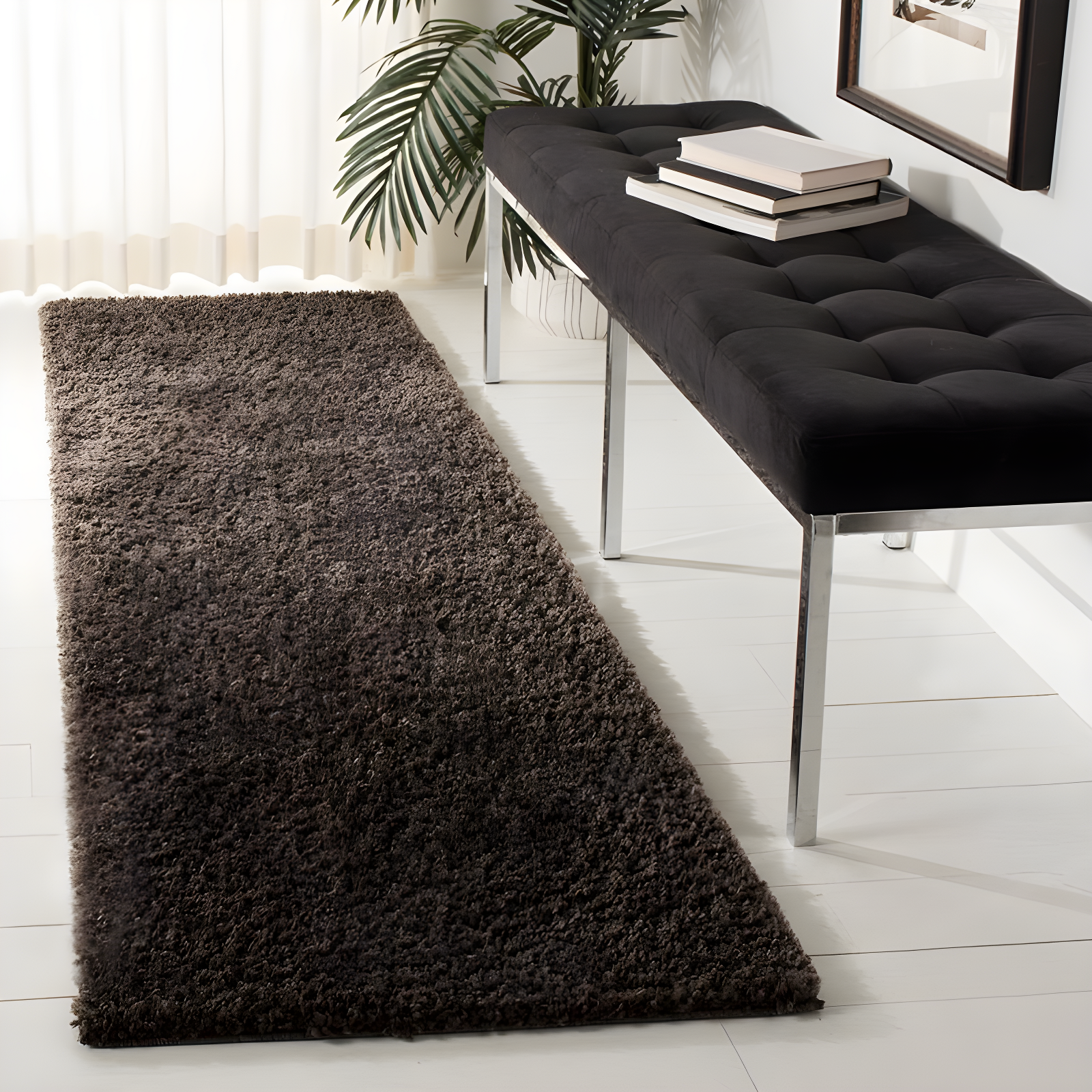 August Shag 900 AUG900 Power Loomed Indoor Runner Rug - Brown - 2'3"x12' - Safavieh