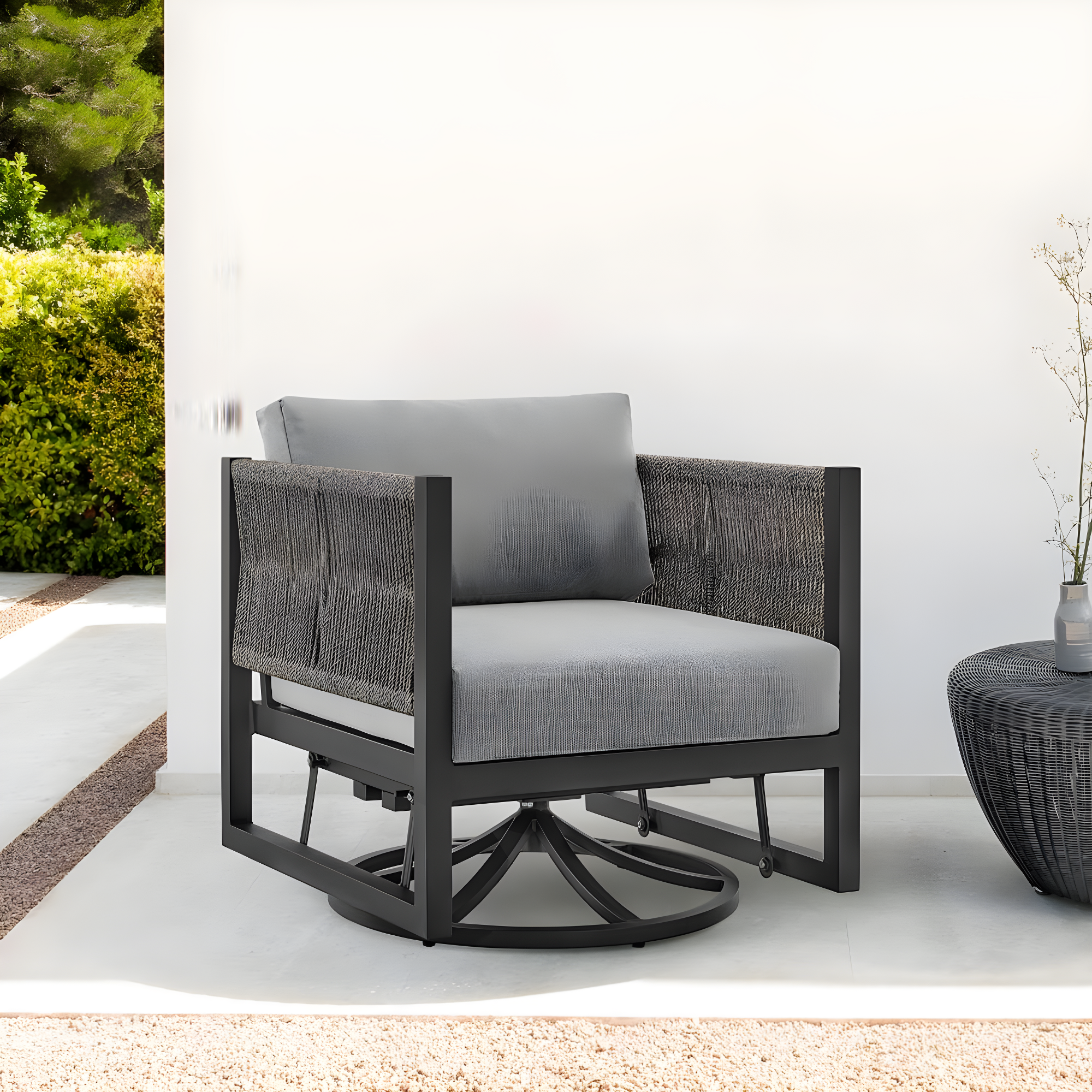 Armen Living Glider Upholstered Aluminum Lounge Chair, Black